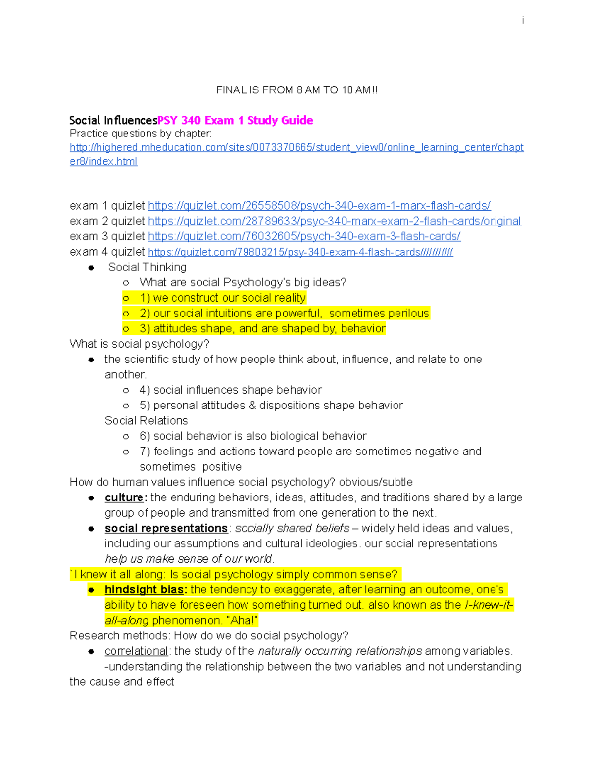 Comprehensive Study Guide for PSY 340 Final Exam Preparation - Studocu