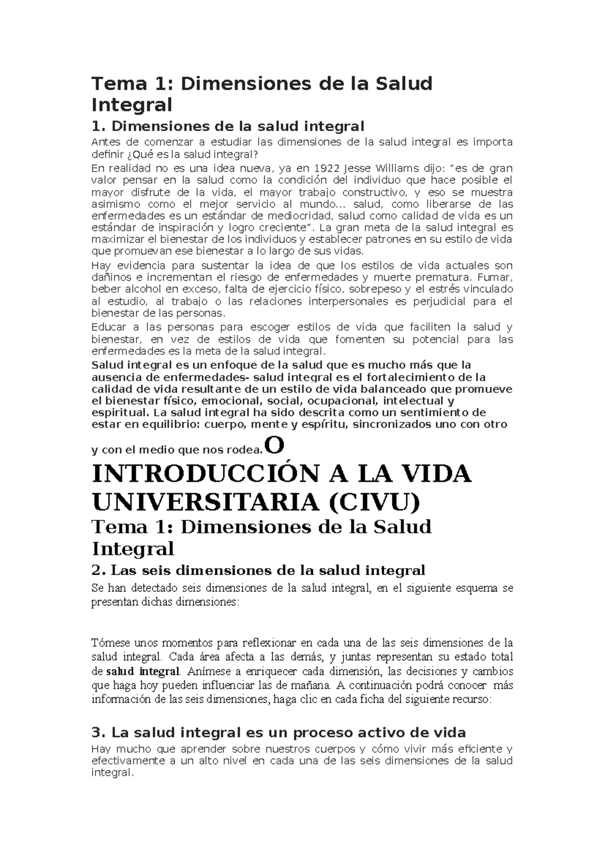 Tema 1 - Dimensiones de la Salud Integral en Introducción a la Vida ...