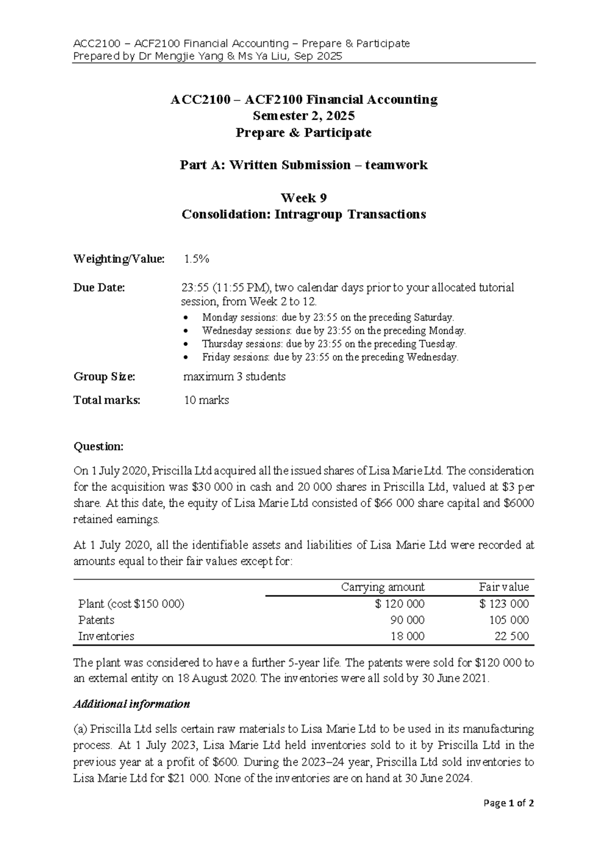 ACC2100 ACF2100 Financial Accounting Prepare Participate Part A S2 2025 ...