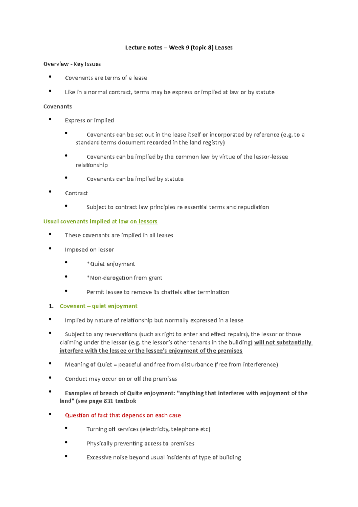 Lecture Notes: Topic 8 - Leases Overview and Key Issues - Studocu