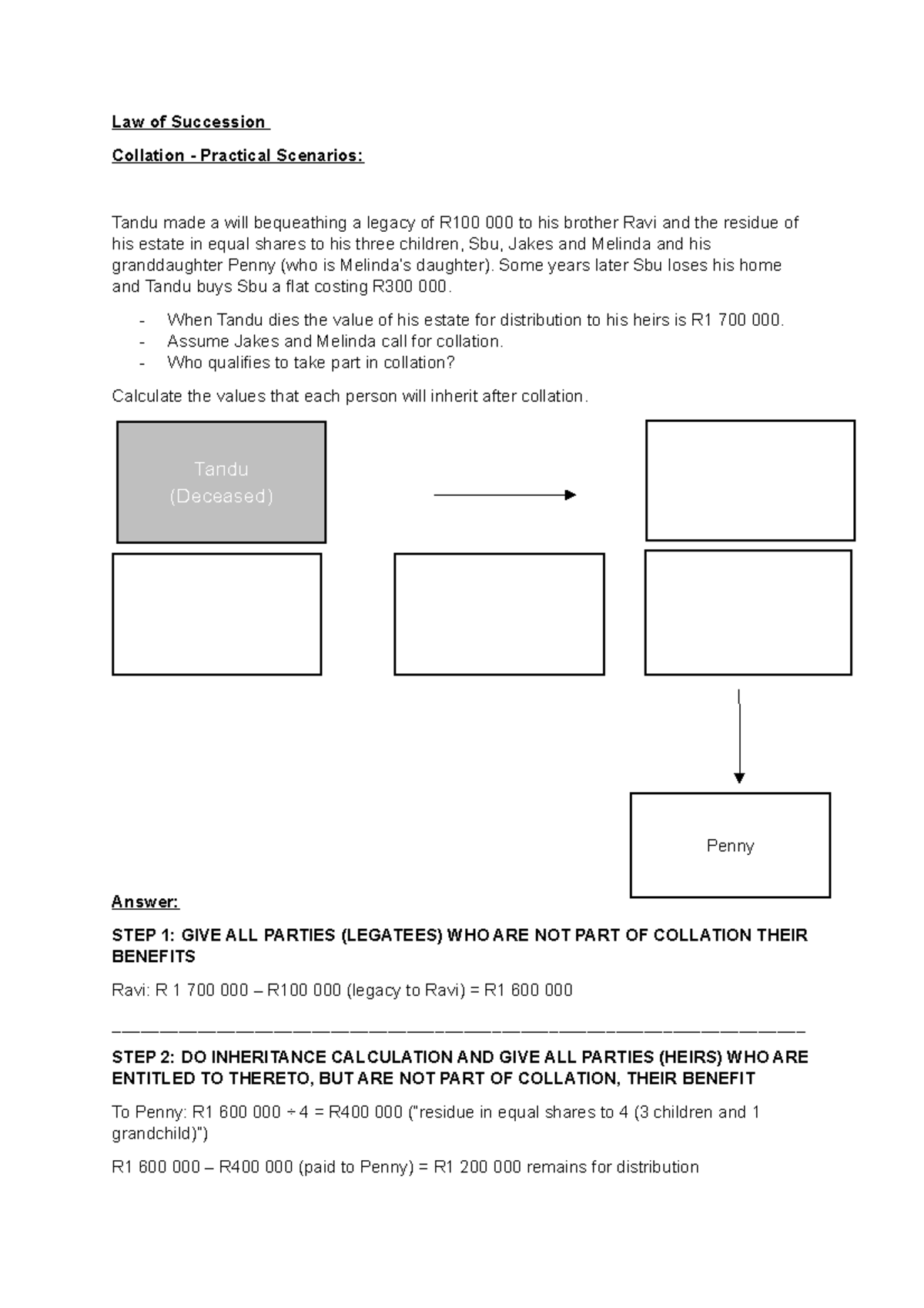 Collation Scenario in Law of Succession: Heirs - Document Preview