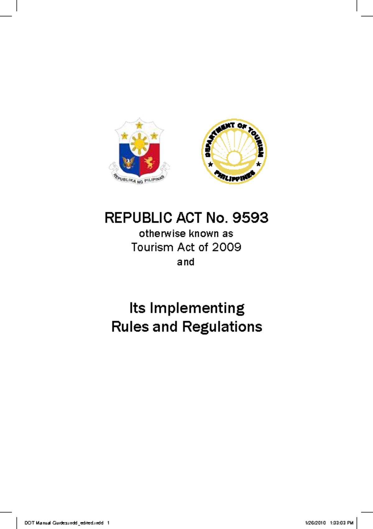 Implementing Rules & Regulations of RA 9593: Philippine Tourism Act ...