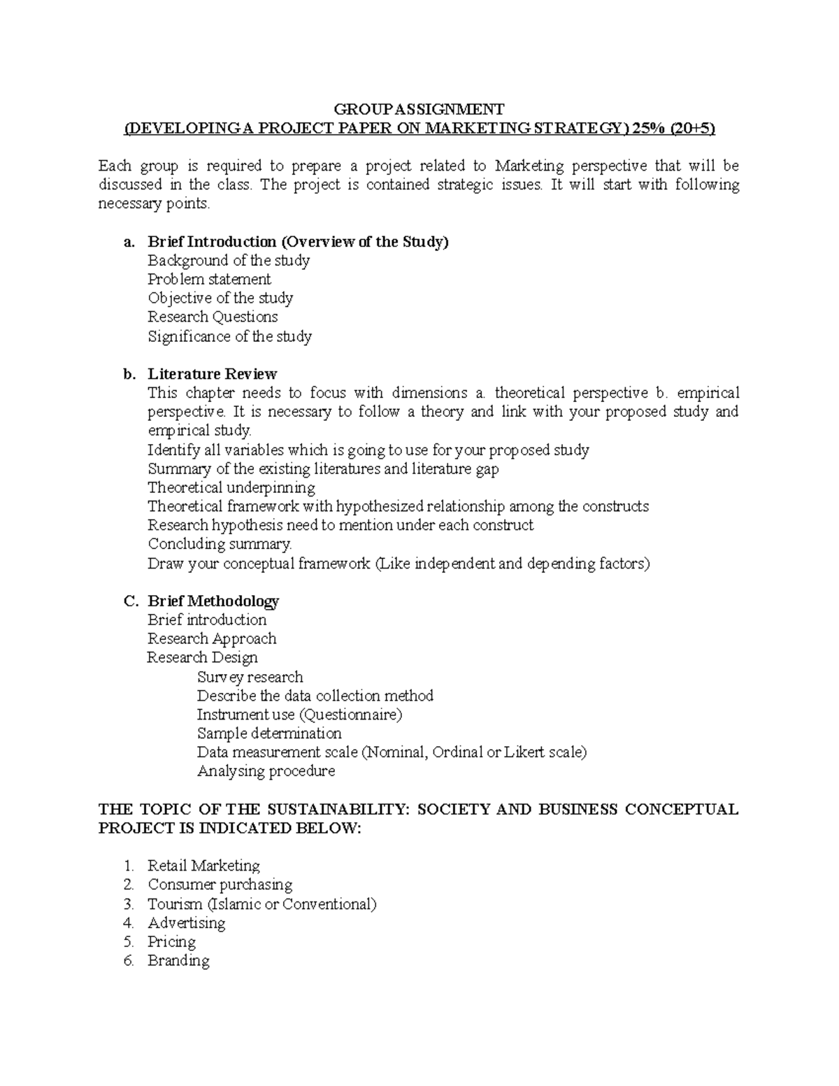 Group Assignment: Project on Marketing Strategy (25% Weight) - Studocu