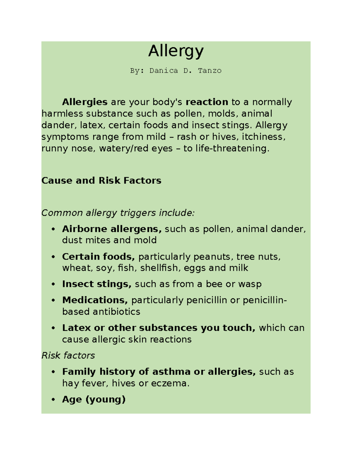 Allergy Overview and Management: Medsurg 59 Study Notes - Studocu