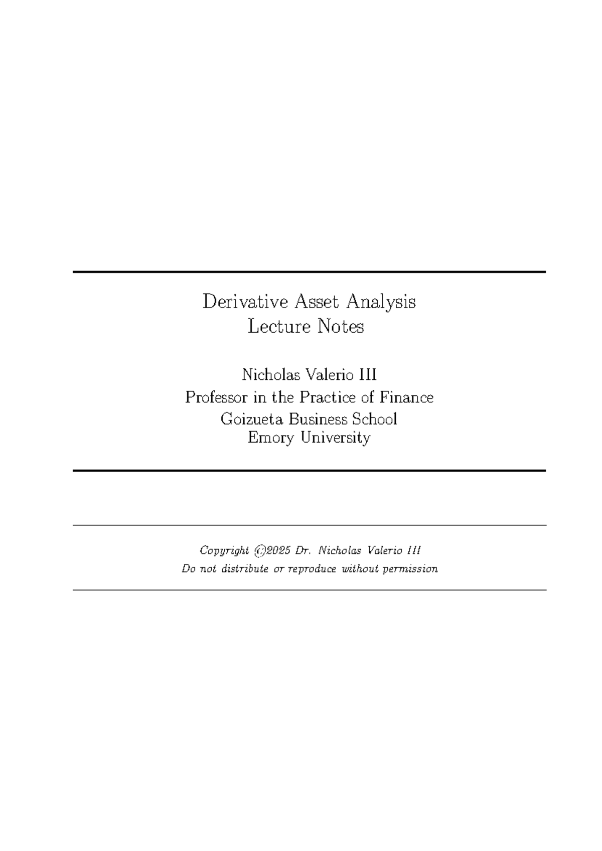 Derivative Asset Analysis Lecture Notes (DAA) by Nicholas Valerio - Studocu