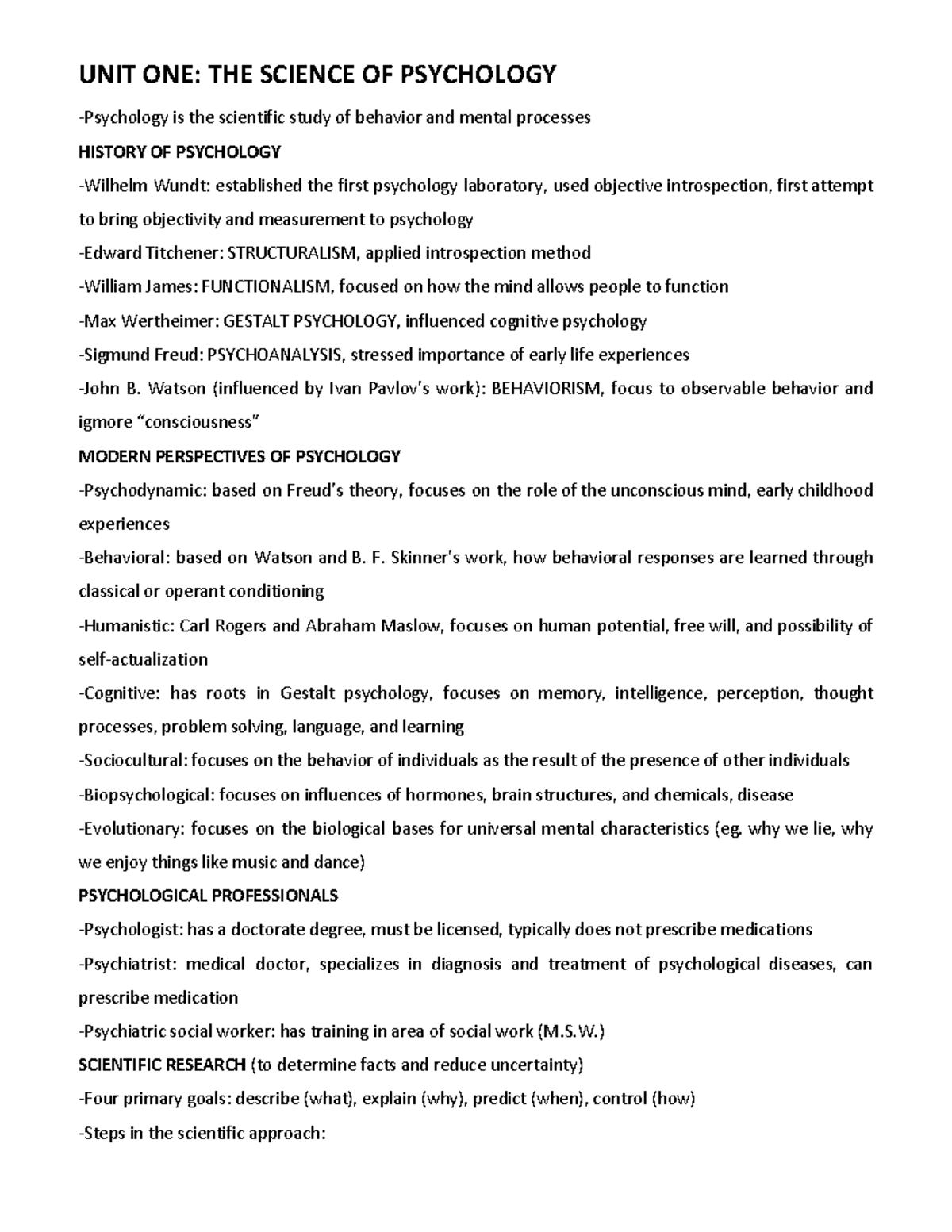 Psycho Review - Lecture Notes for Quiz 1 Revision - Studocu