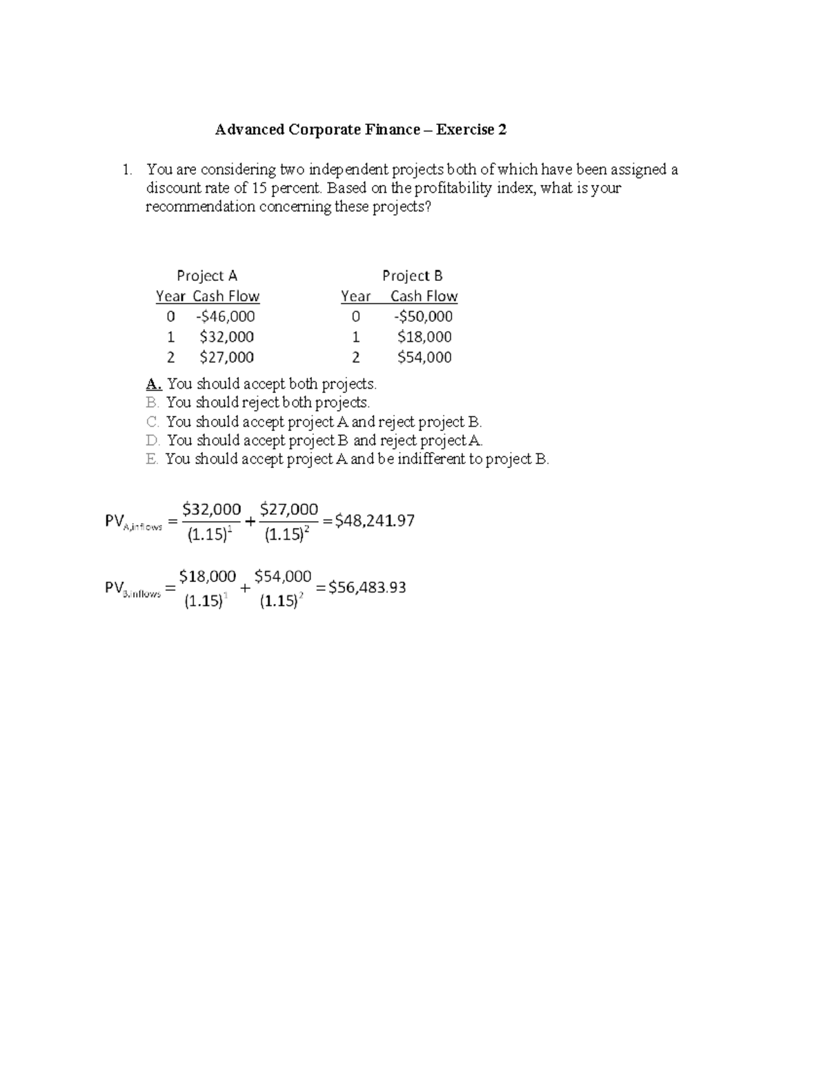 Advanced Corporate Finance - Exercise 2 Solutions and Analysis - Studocu