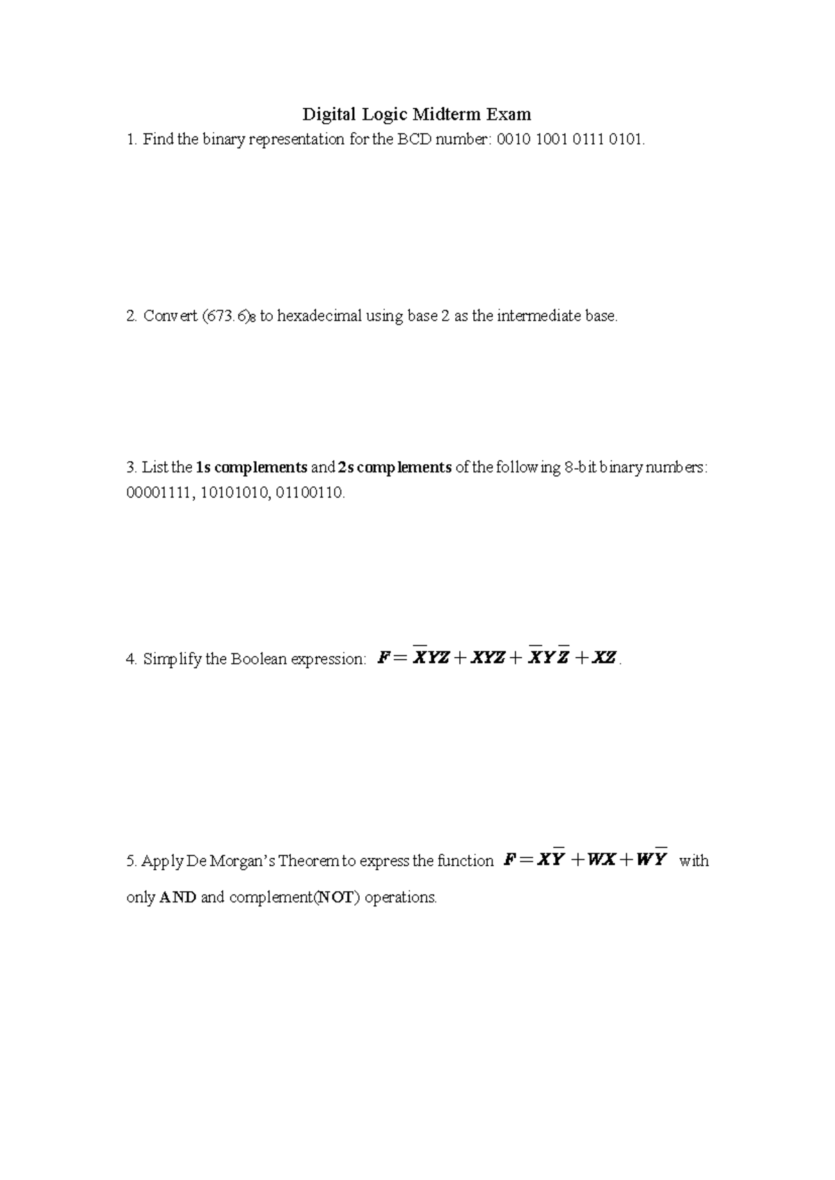 Midterm Exam 2309 - Digital Logic Past Midterm for 2023/2024 - Studocu