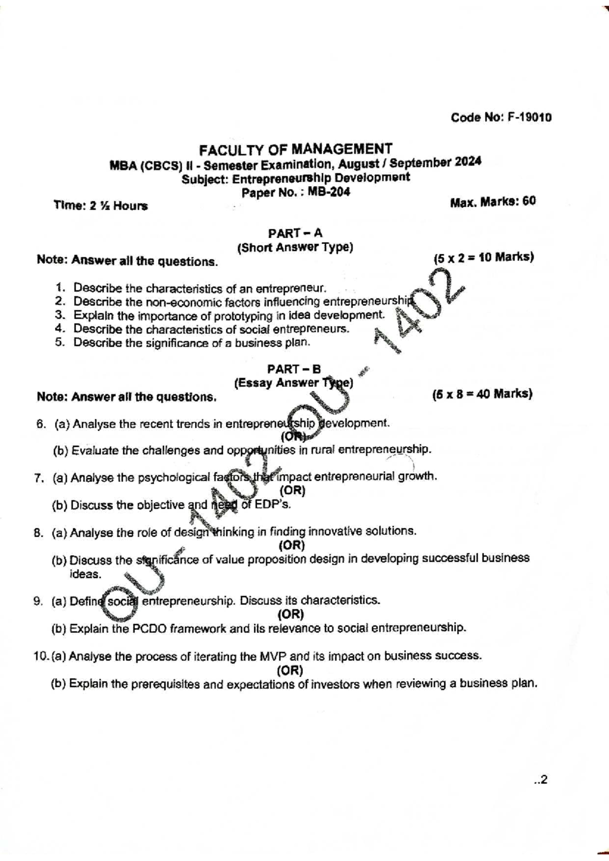 MBA II Sem Exam: Entrepreneurship Development Imp Questions ED 2024-1 ...