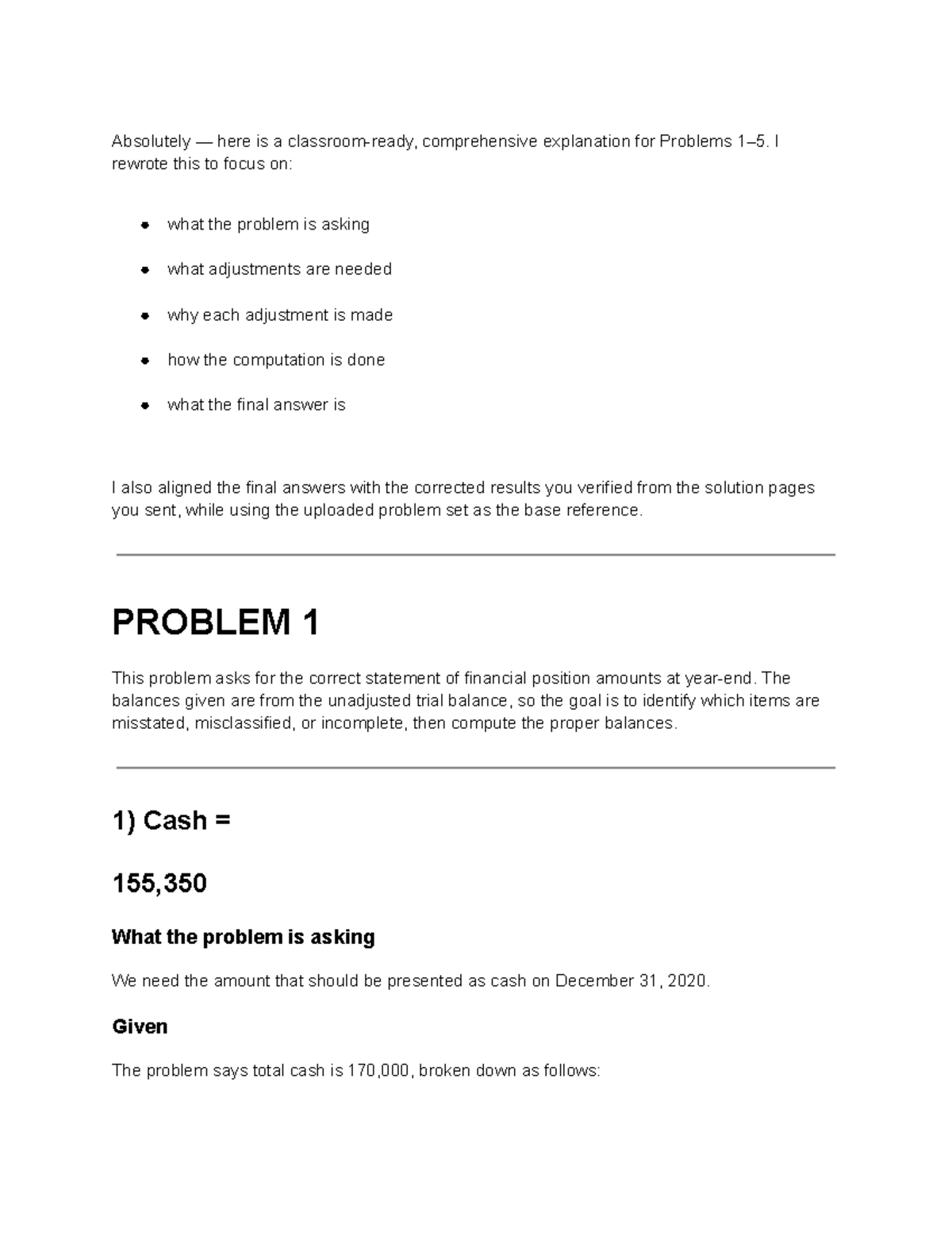 Comprehensive Analysis of Financial Position Adjustments for ACCT 101 ...