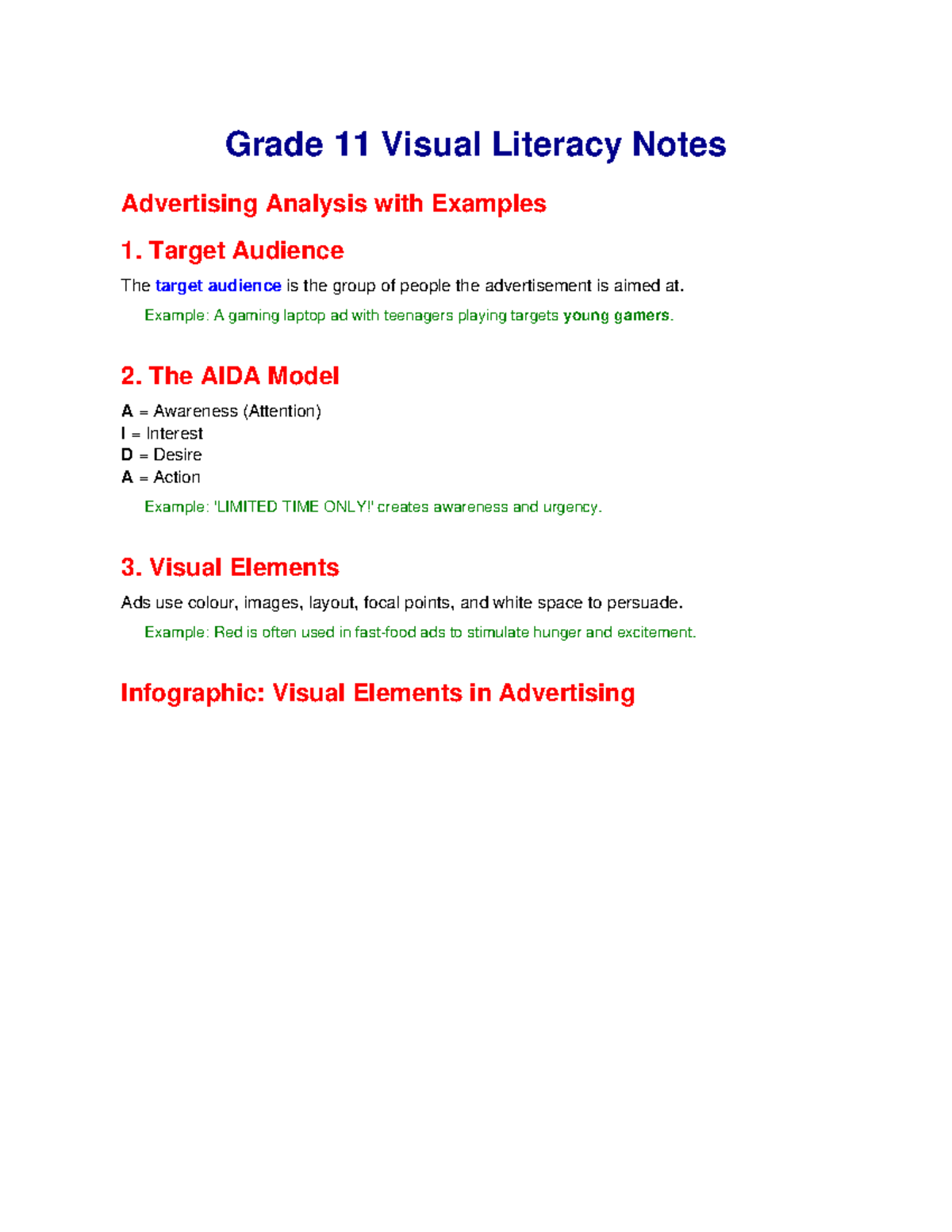 Grade 11 Visual Literacy: Advertising Analysis Notes - Studocu