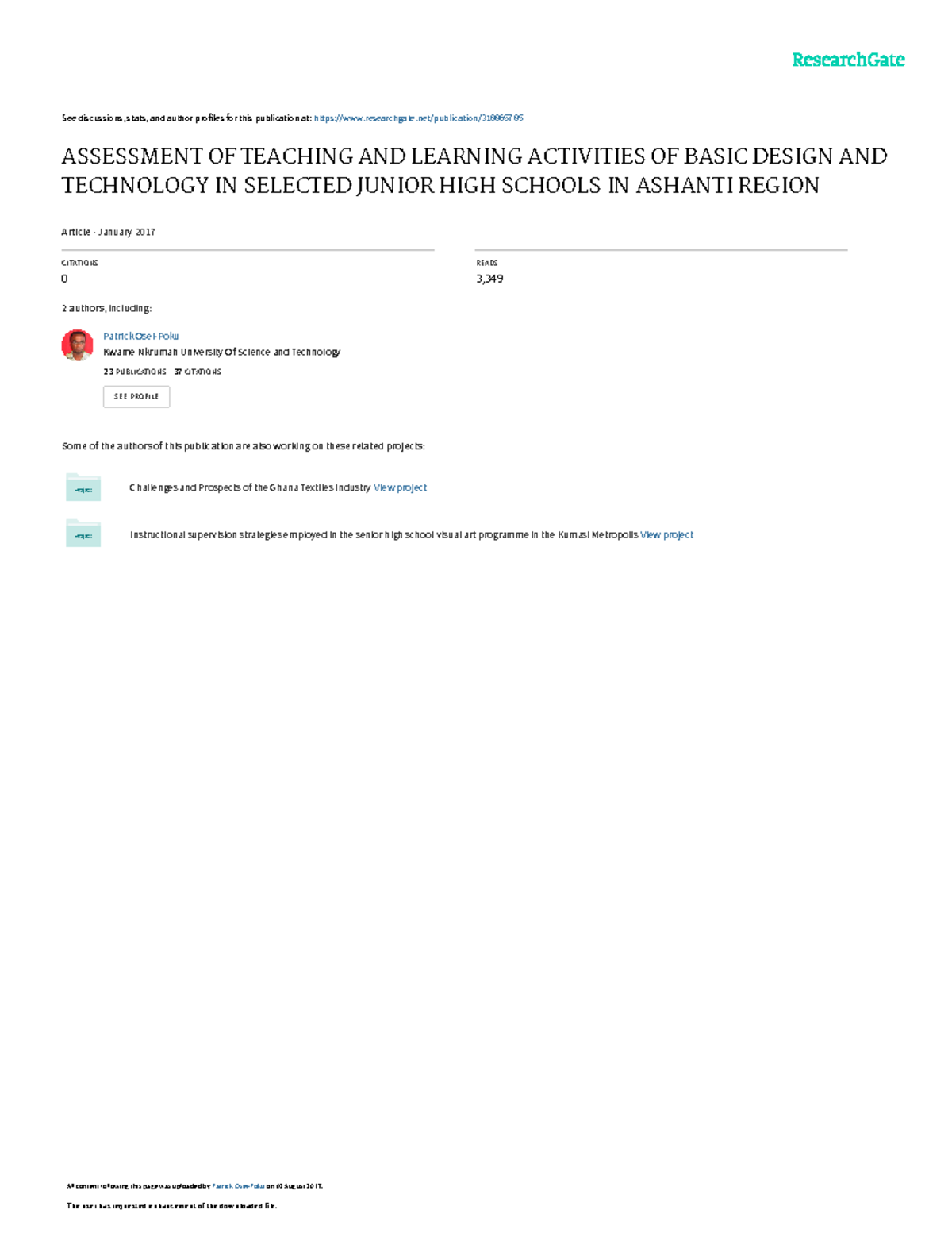Assessment of Teaching & Learning in Basic Design & Technology (BDT ...