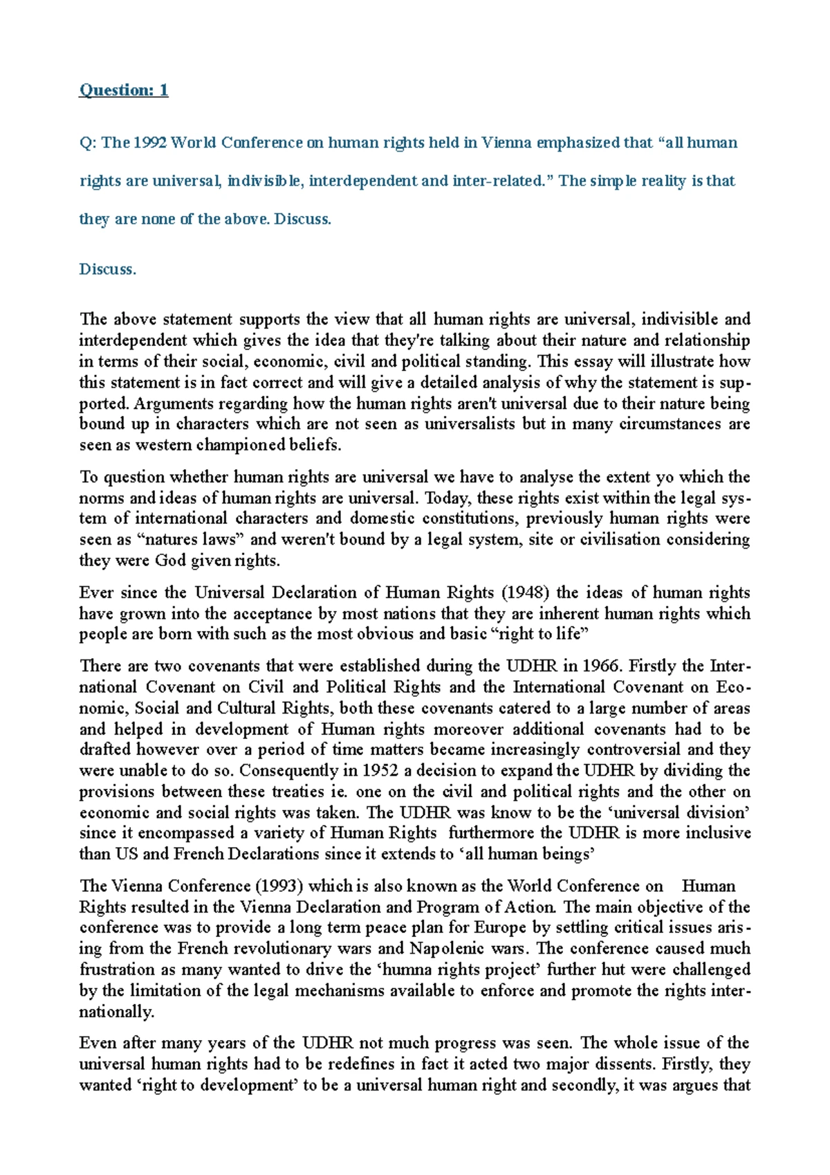 Human Right essay - The concept of Human Rights (HR) attempts to ...