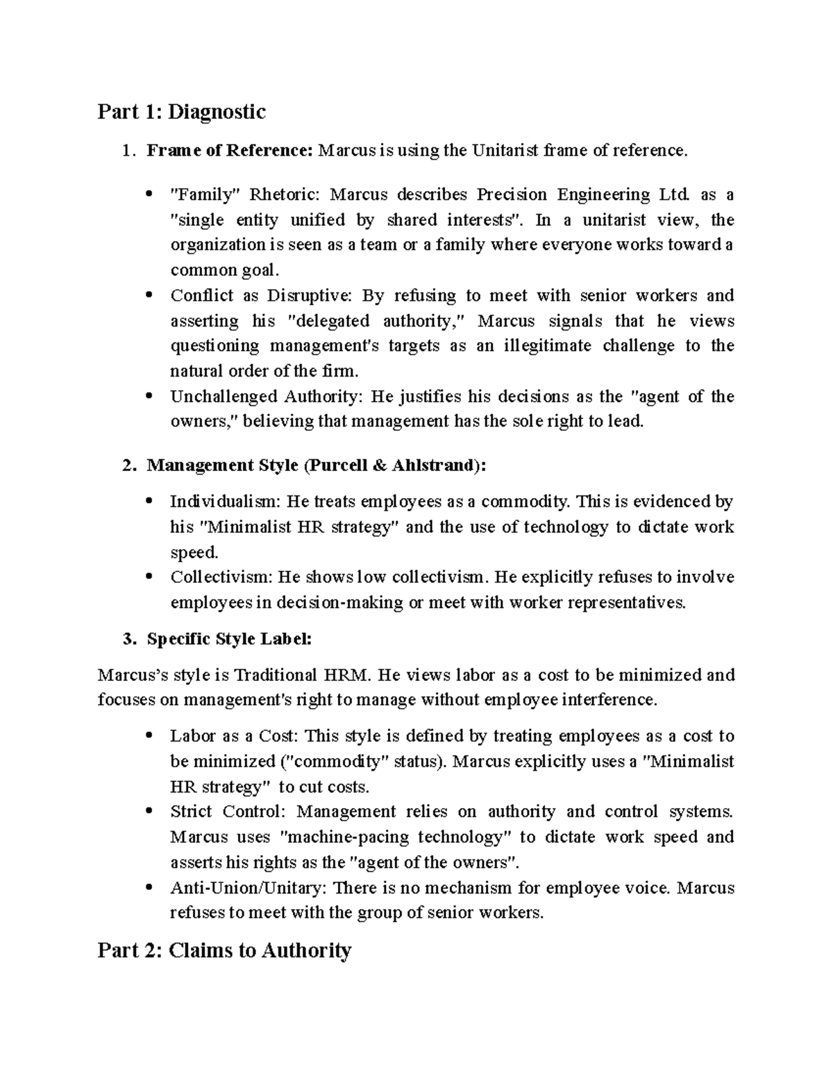 Management Styles Analysis: Unitarist Frame of Reference in HRM - Studocu