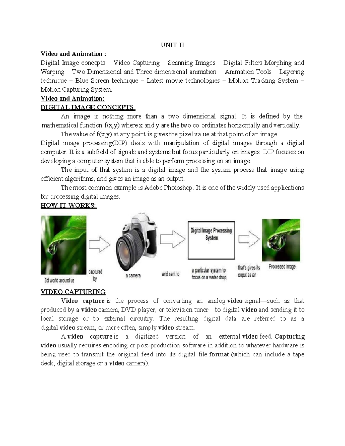 UNIT II - Video & Animation: Digital Image Concepts & Techniques - Studocu