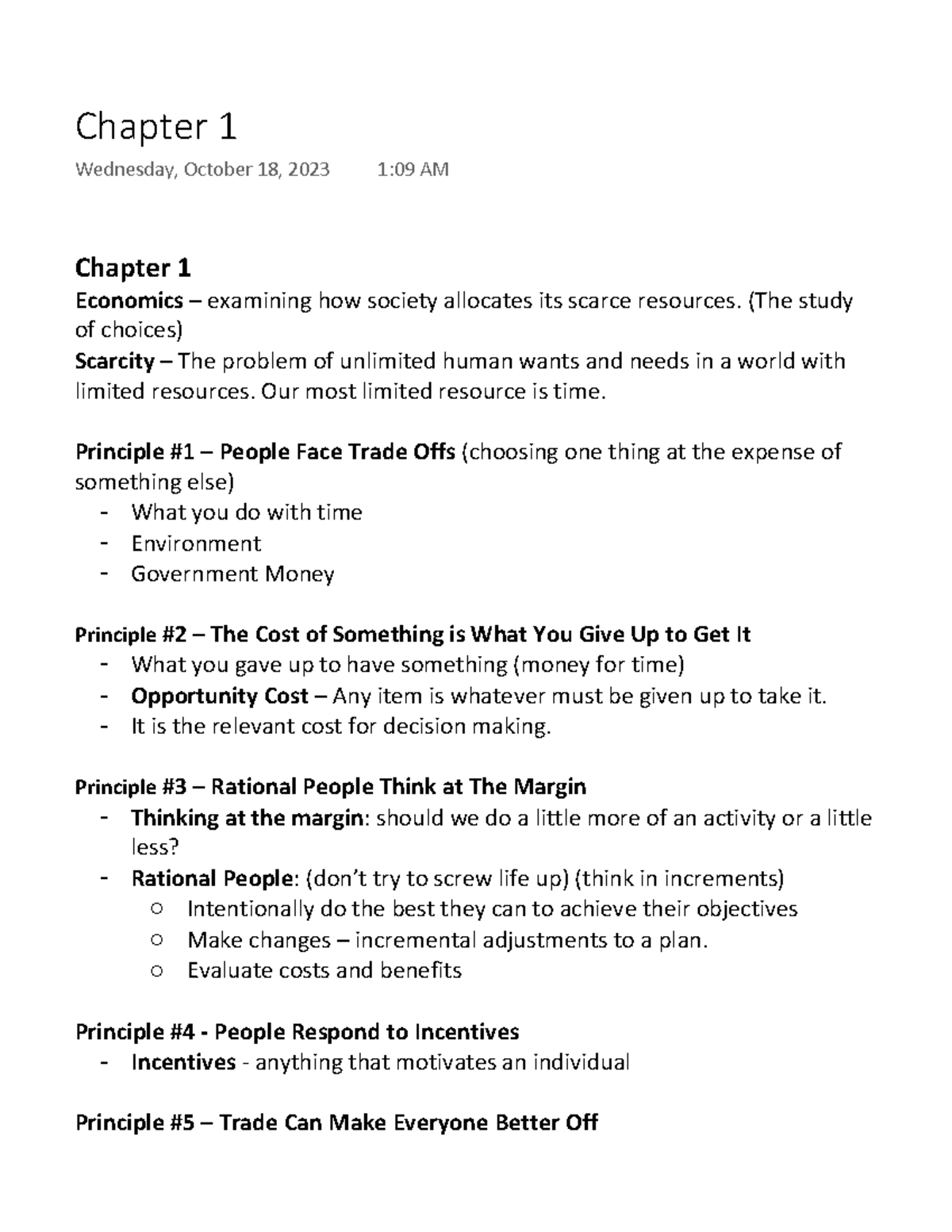 Econ 201 ch 1 - Chapter 1 notes - Chapter 1 Economics – examining how ...