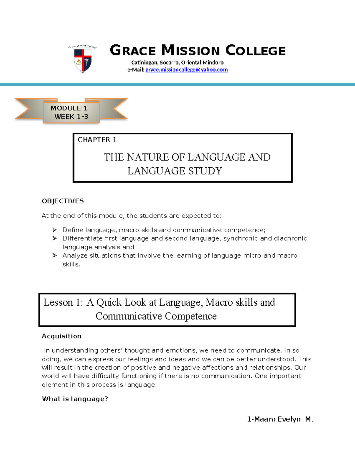 Module 1: The Nature of Language & Language Study Objectives (LCS ...