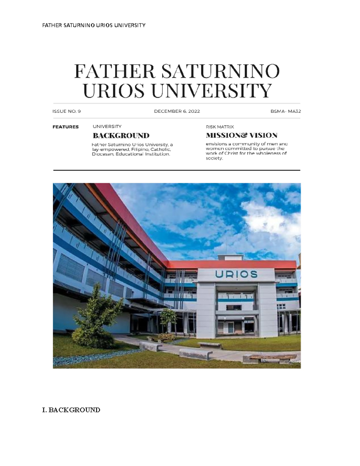 Father Saturnino Urios University Logo