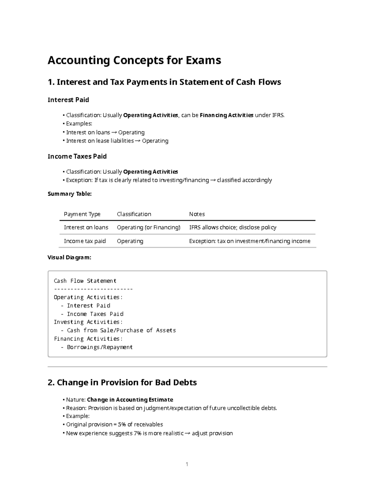 Cashflow & Bad Debt Notes for ACC 101: Exam Preparation - Studocu