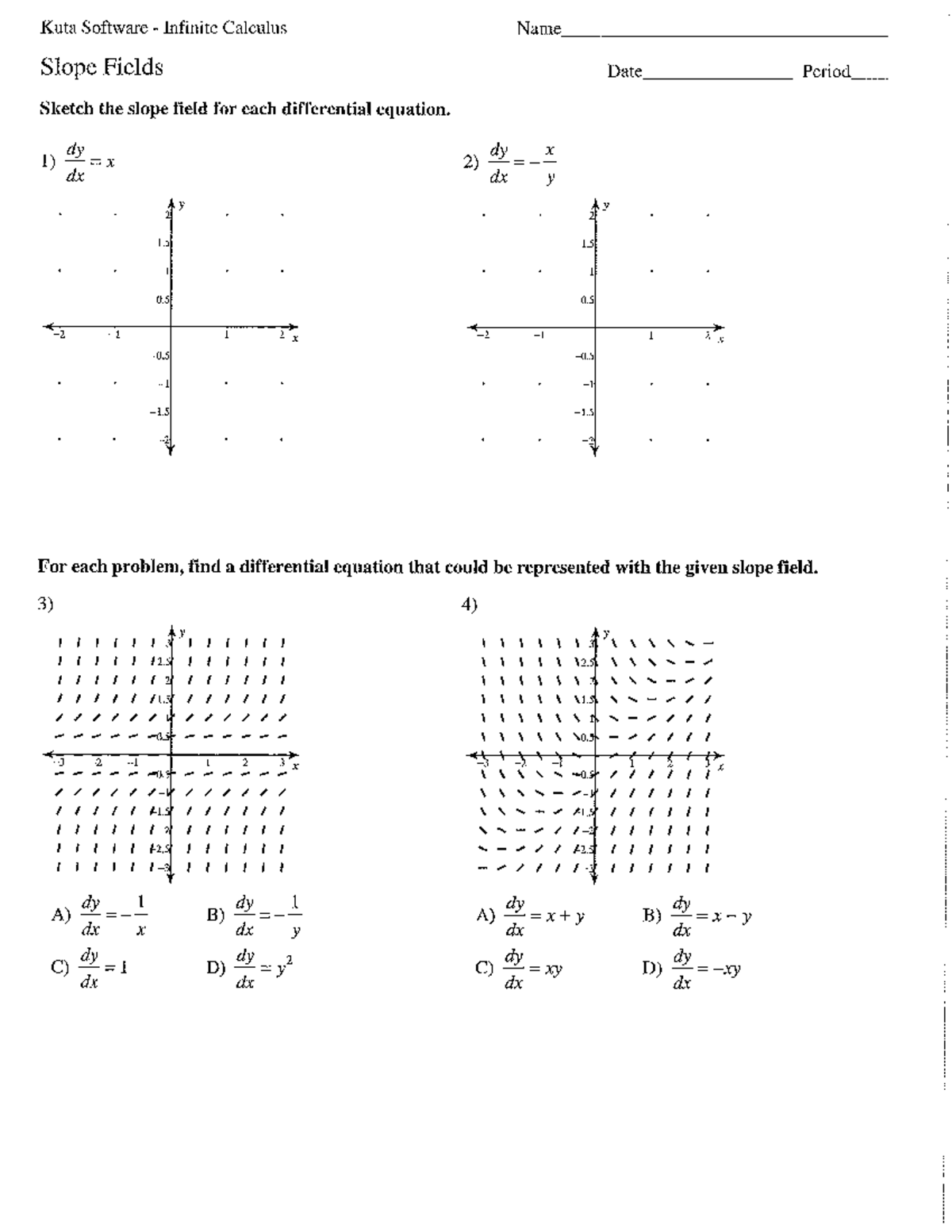 AP Calc AB Slope Field WS 2019 - Kuta Software Infinite Calculus Name ...