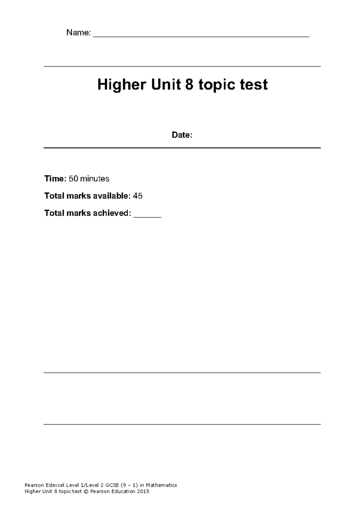 Higher Unit 8 Topic Test Review - Pearson Edexcel Level 2 GCSE Maths ...