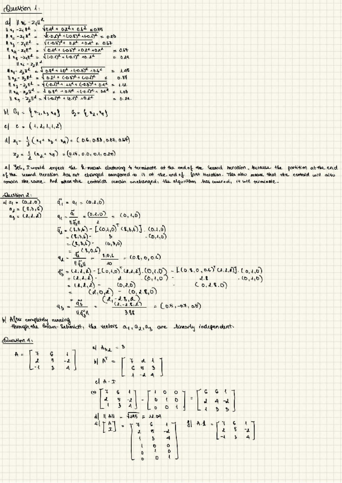 Assignment 2: Analysis of Clustering and Linear Independence in Data ...