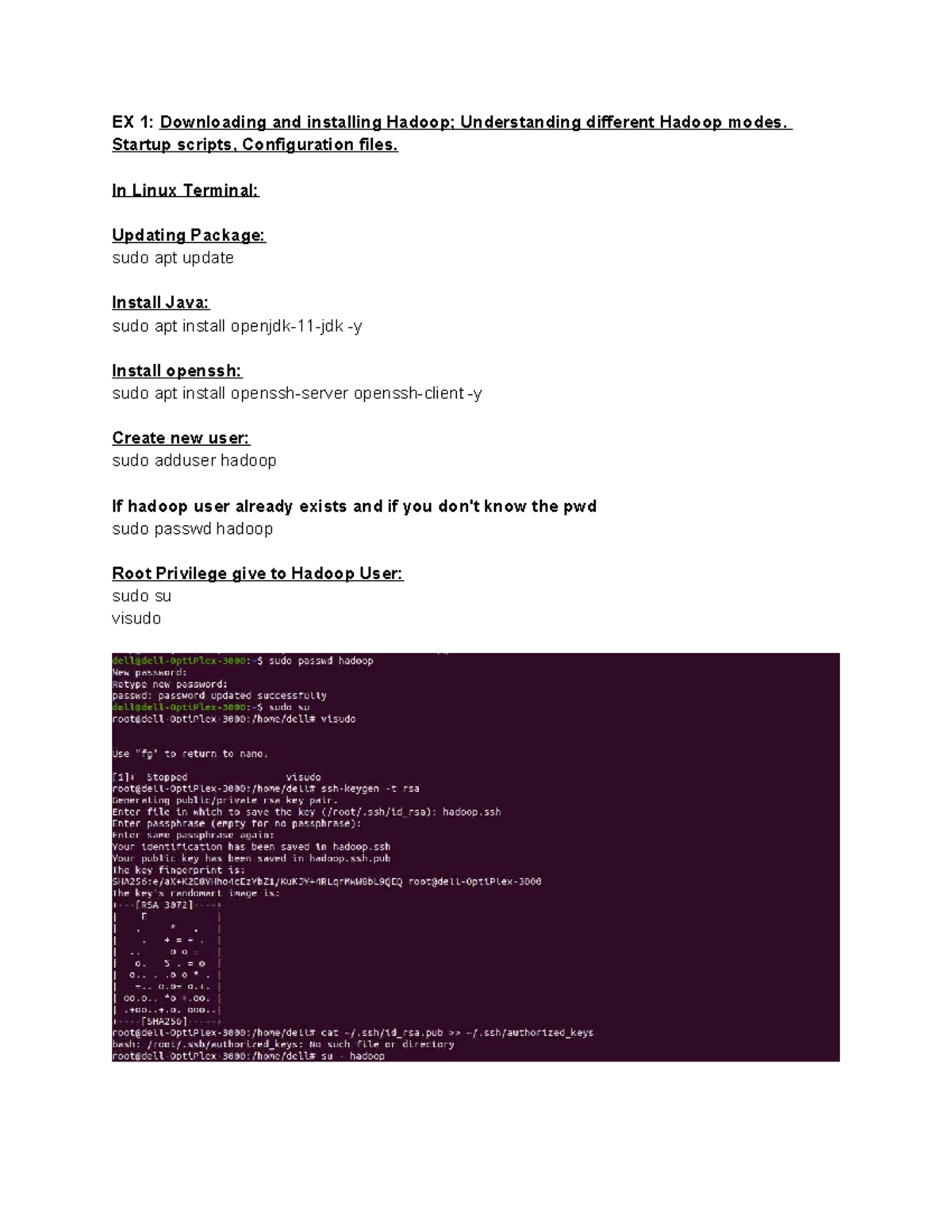 EX 1: Installing and Configuring Hadoop in Linux Terminal - Studocu