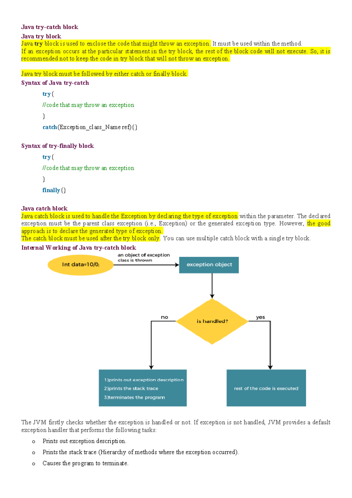 02 Try-Catch-Finally in Java - AKTU Notes - Studocu