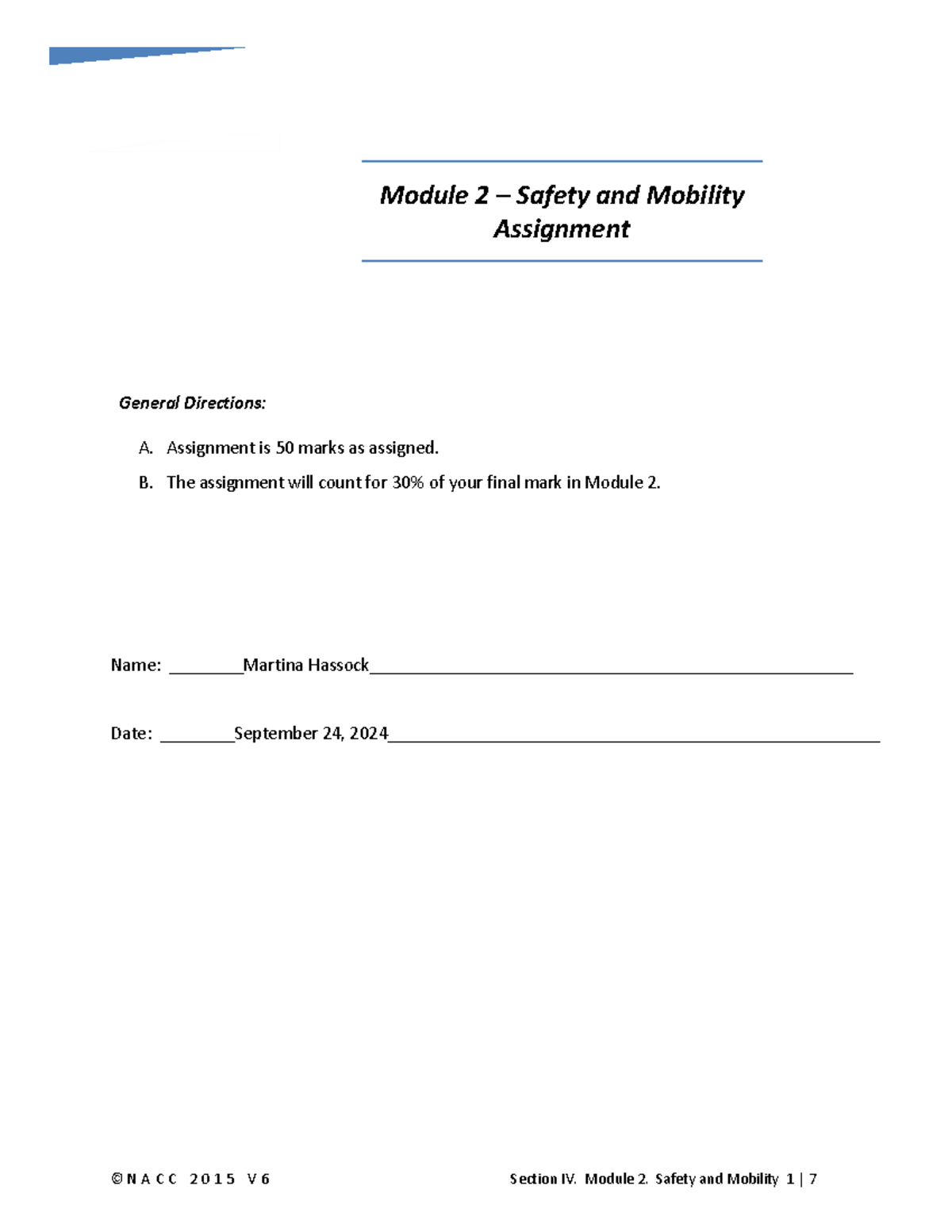 IV-3 Assigmt- Module 2 Safety Mobility - Module 2 – Safety and Mobility ...