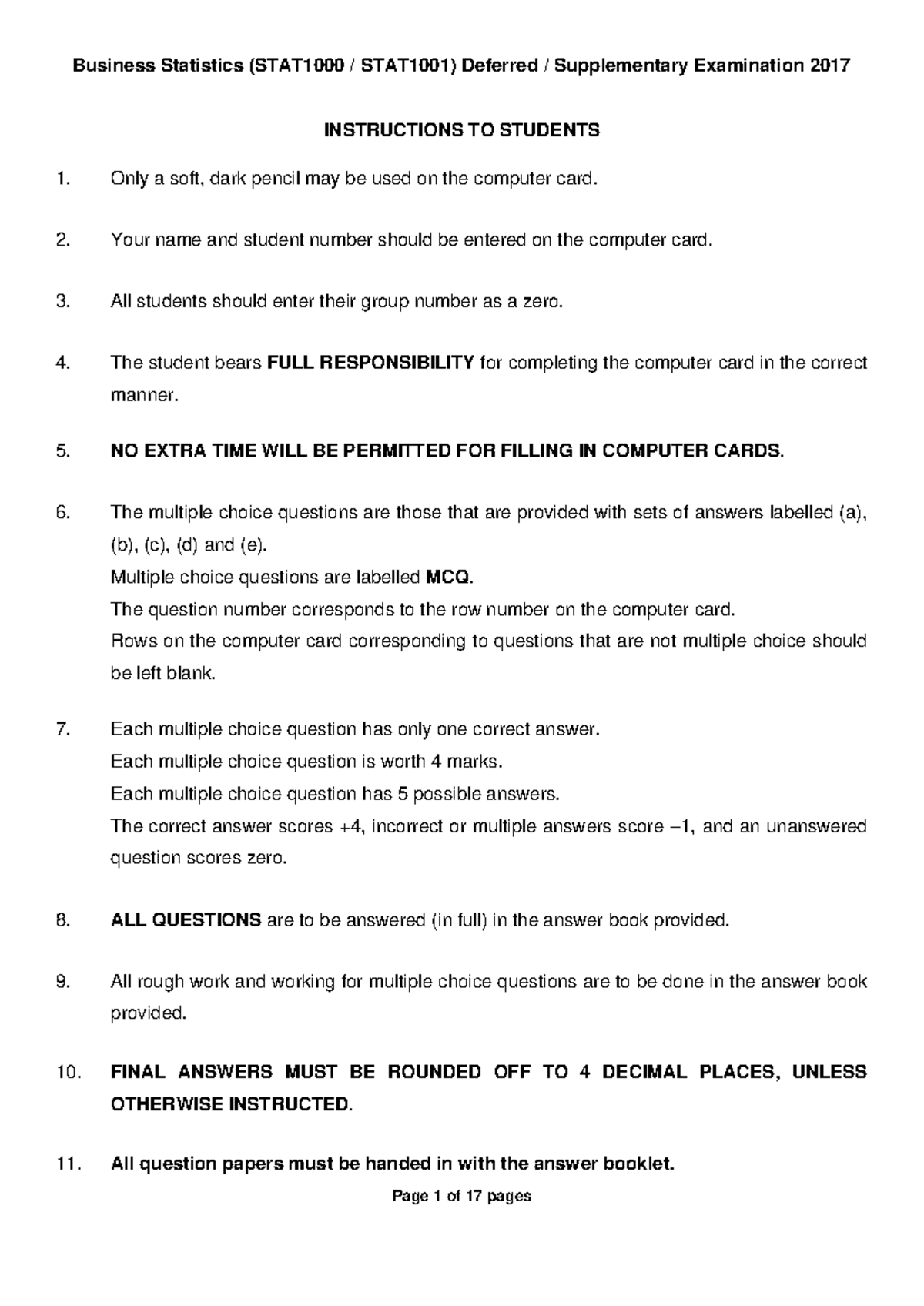 2017 b Exam with Memo - Past paper consisting of MCQs and Written ...