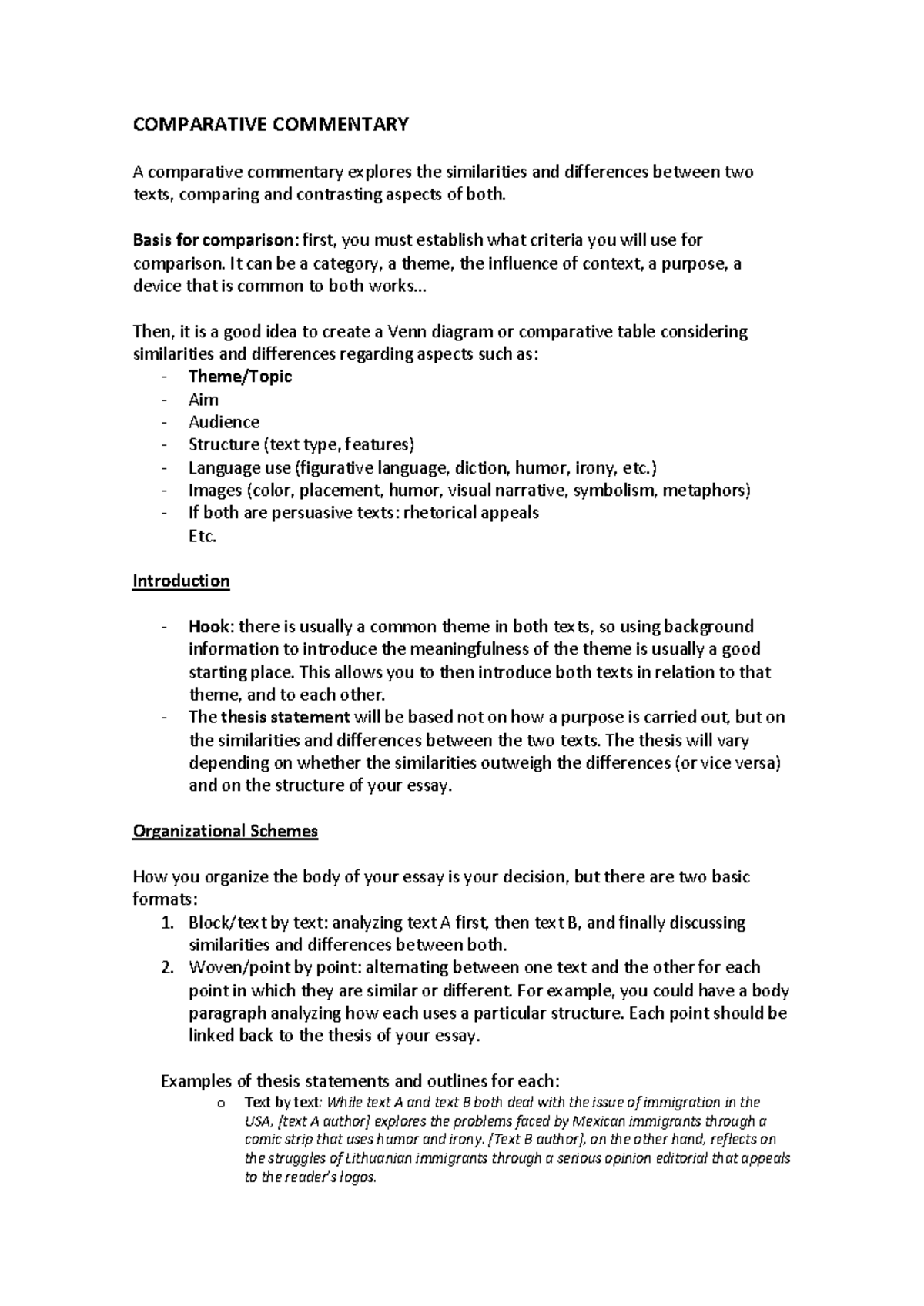 Comparative Commentary: Analyzing Texts for Similarities & Differences ...