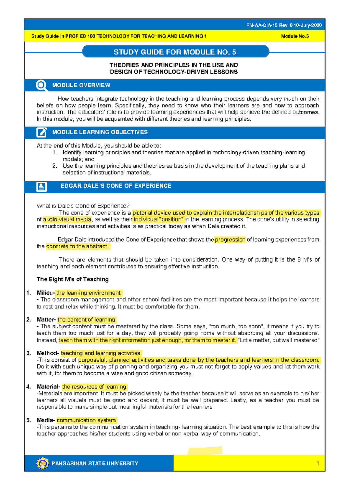 Study Guide for PROF ED 108: Module 5 - Theories & Principles in Lesson ...