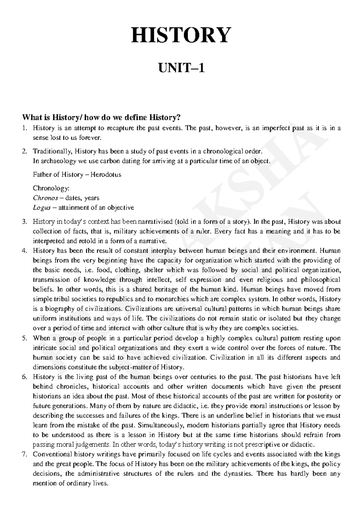 History Notes Sem 1 - HISTORY UNIT– 1 What is History/ how do we define ...