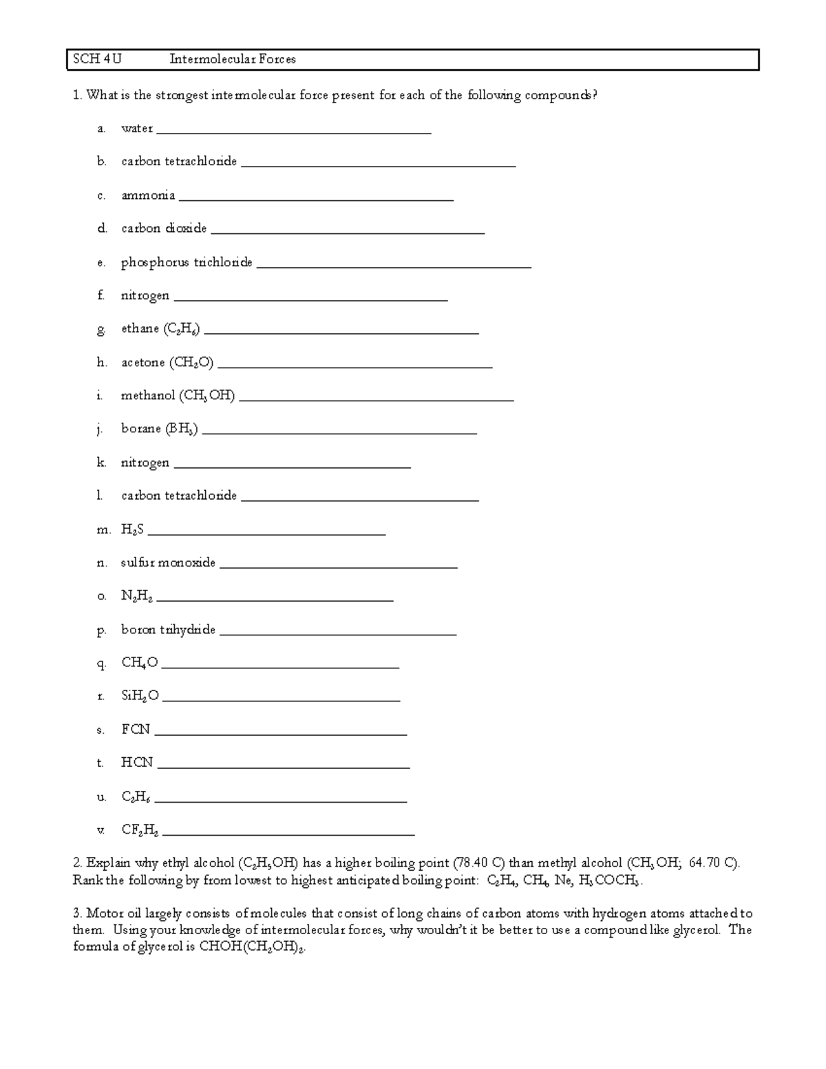 IMF Worksheet 2: Intermolecular Forces Analysis and Comparisons - Studocu