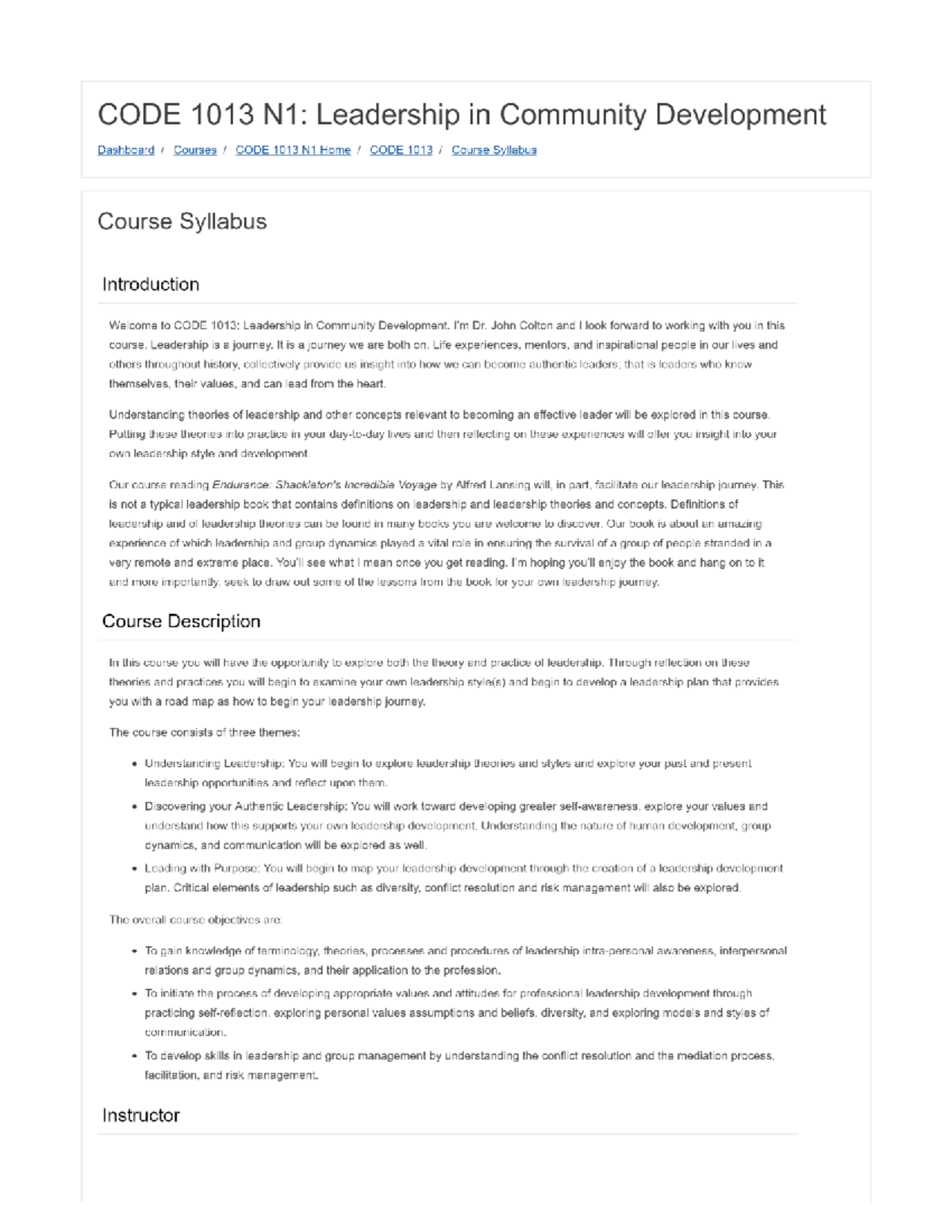 CODE 1013 N1: Syllabus for Leadership in Community Development - Studocu