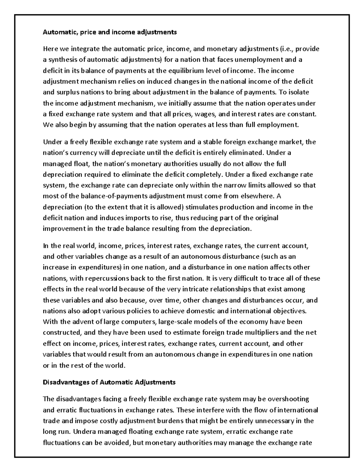 Automatic, price and income adjustments-if - , provide a synthesis of ...