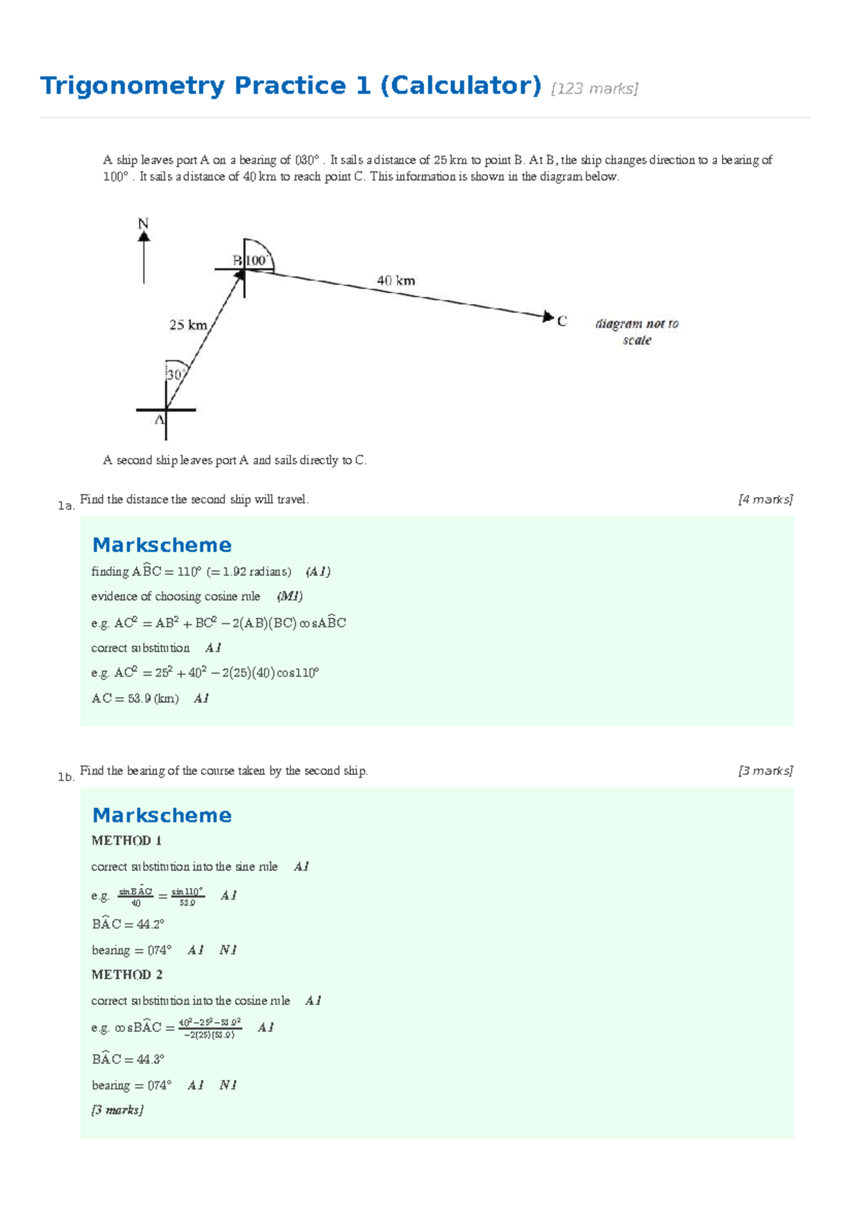 Trigonometry Practice 1 (Calculator) - Review 4 Key - Studocu
