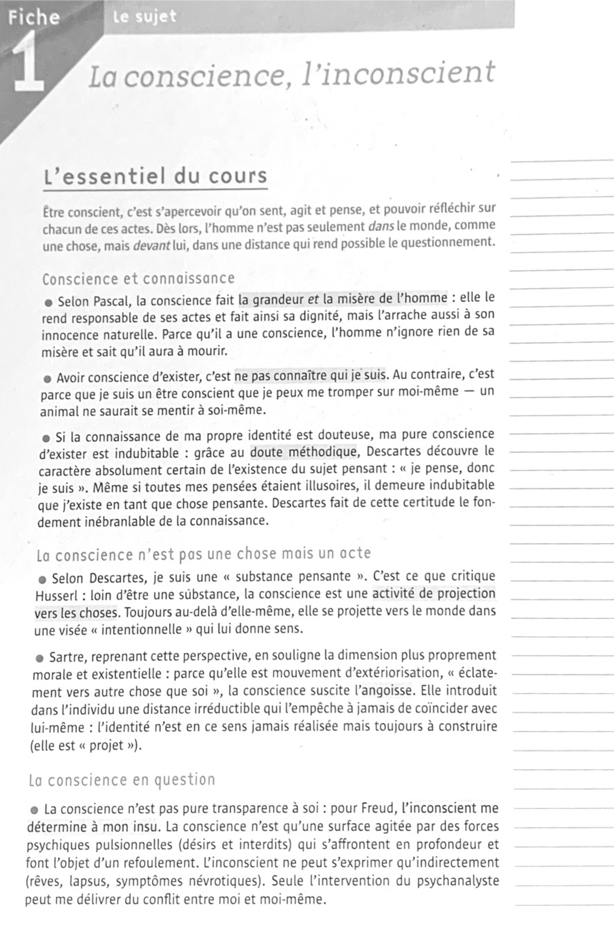 Révisions Philosophie Terminale : La Conscience et l'Inconscience - Studocu