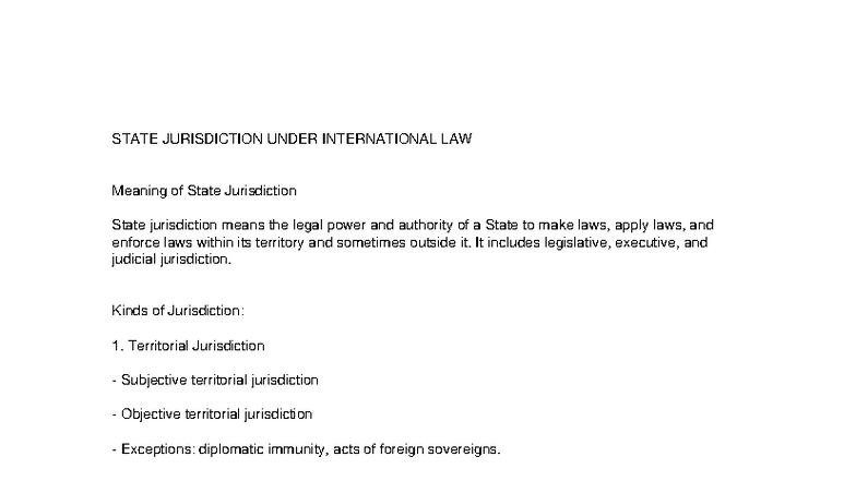 State Jurisdiction in International Law: Key Concepts and Types - Studocu