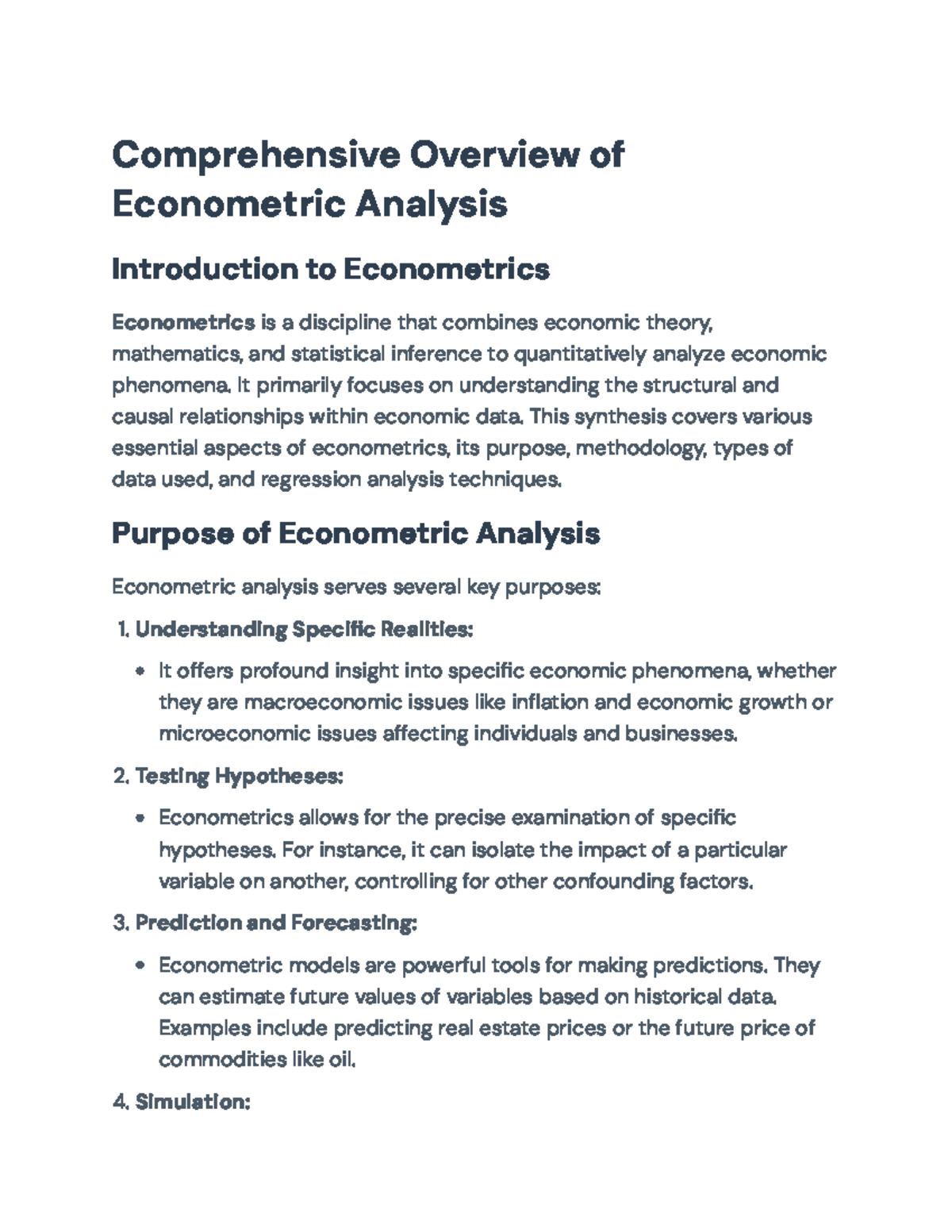 Econometrics 101: Comprehensive Overview of Analysis Techniques - Studocu