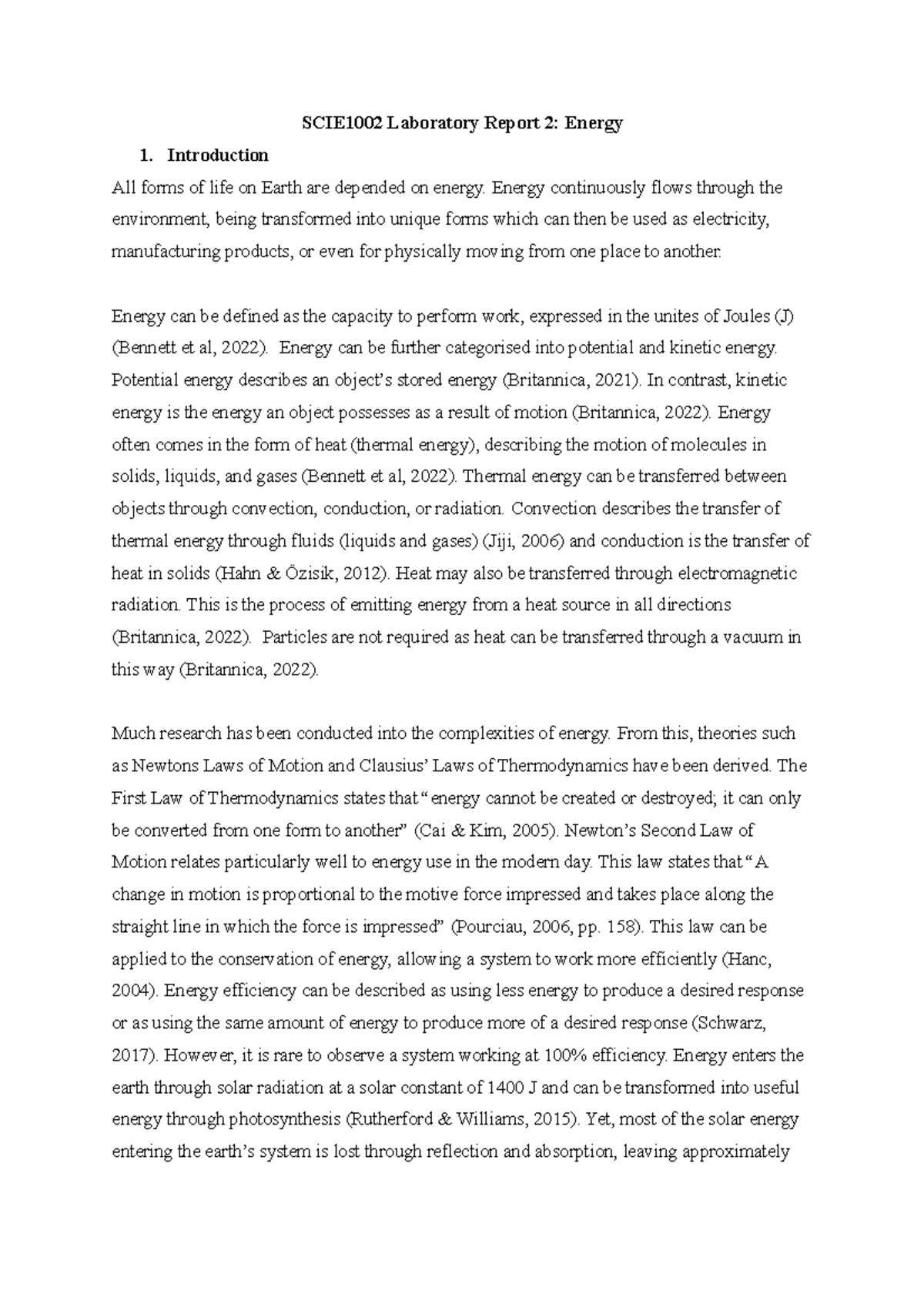 SCIE1002 Lab Report 2: Energy Analysis & Impact on Climate Change - Studocu