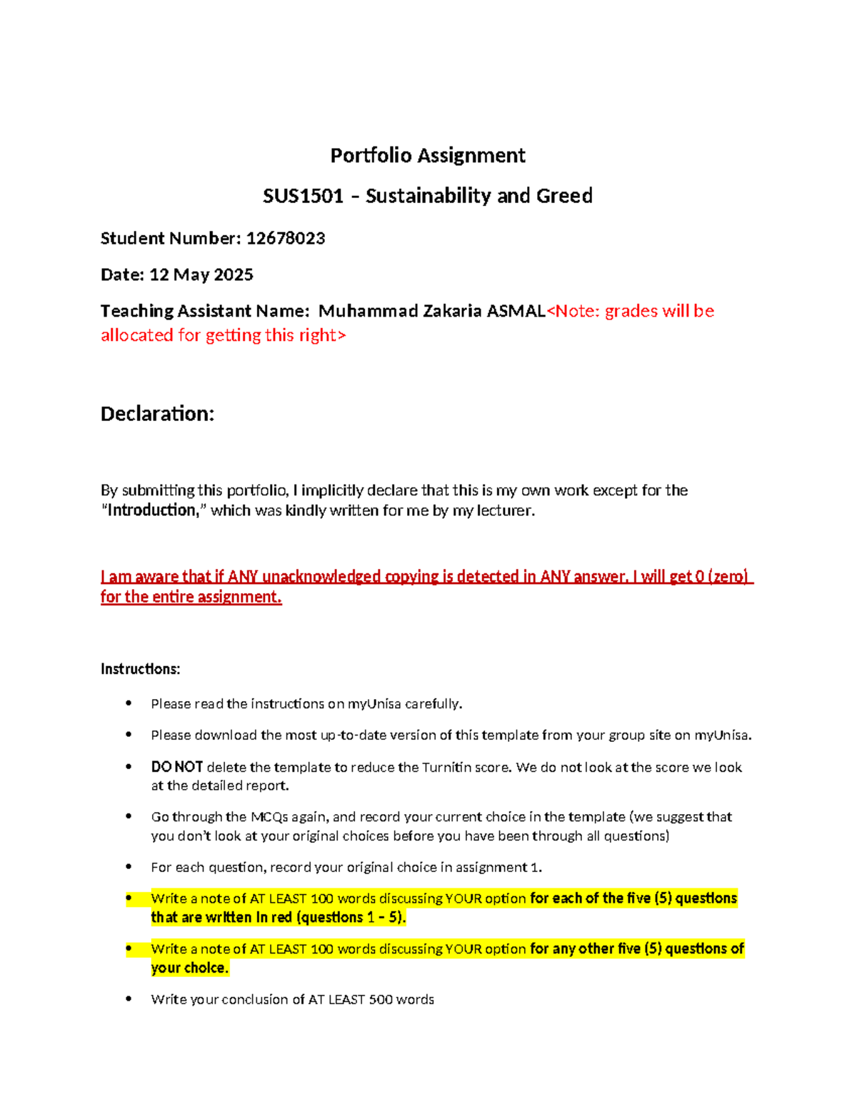 Portfolio Assignment SUS1501: Analyzing Sustainability and Greed - Studocu