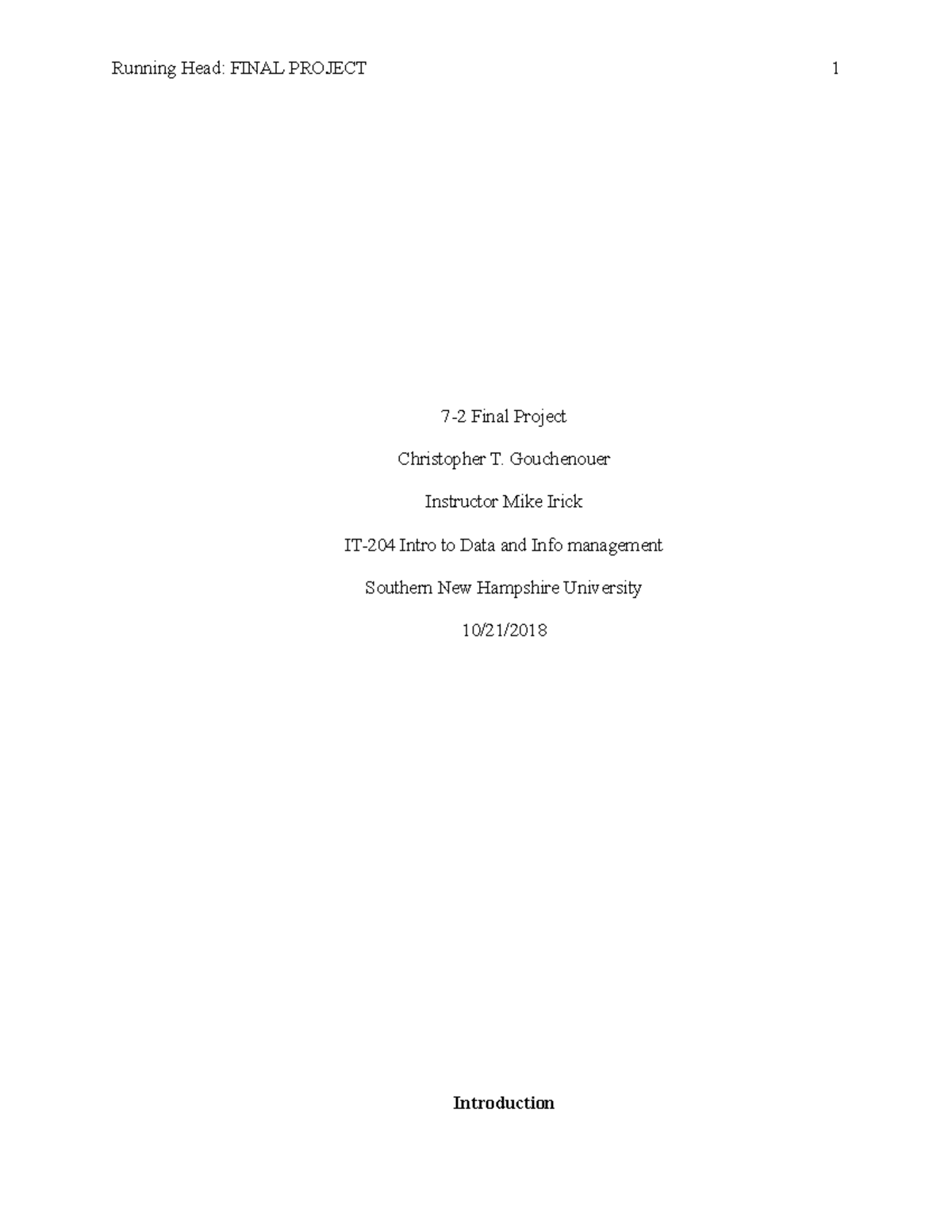IT 204 Final Project: Database Management System Proposal for Birchwood ...