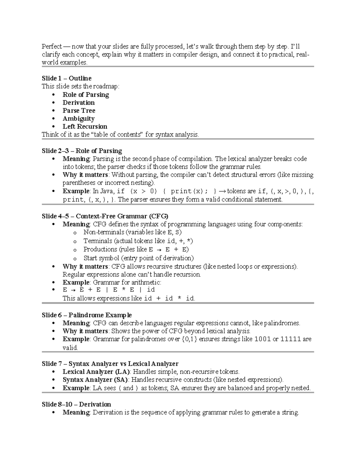 Compiler Design Concepts: Parsing, CFG, and Ambiguity (CS101) - Studocu