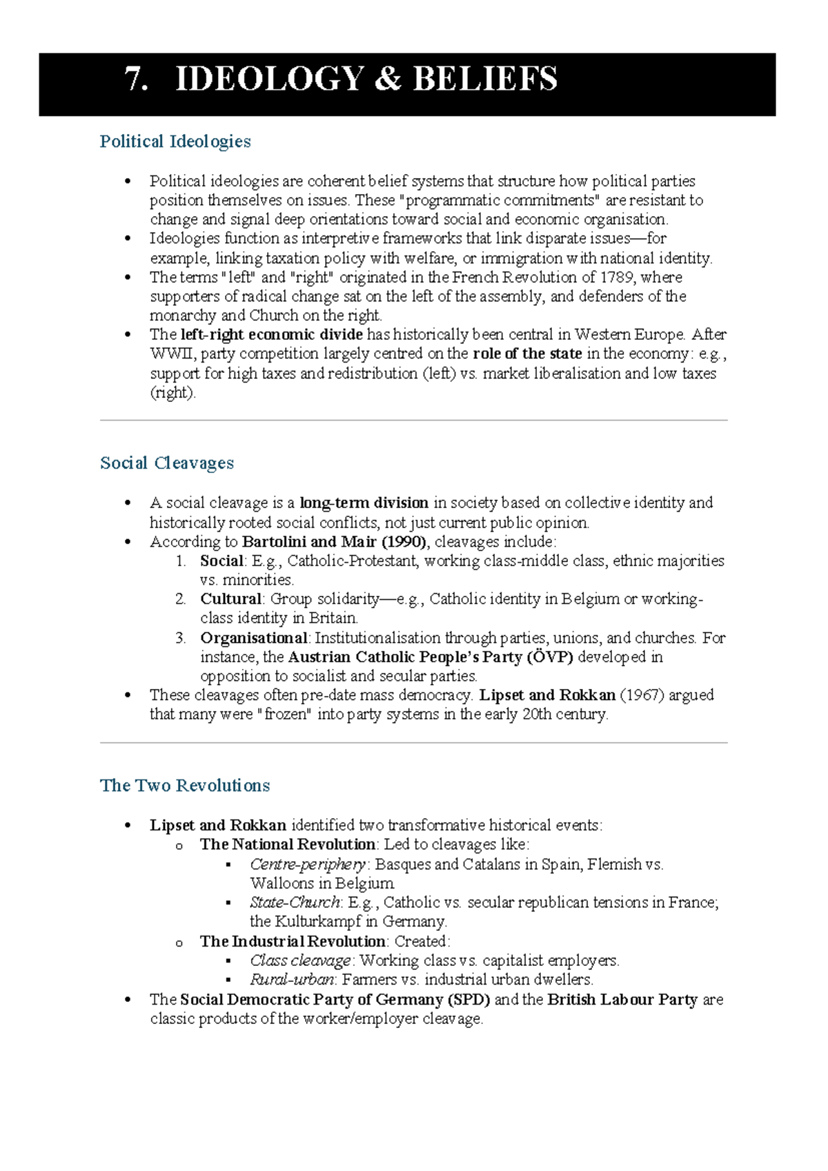 Political Ideologies and Social Cleavages: Final Exam Notes (POL 101 ...
