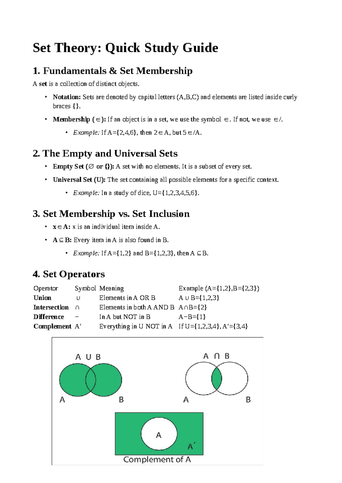 Set Theory: Quick Study Guide (Course Code: ST101) - Studocu
