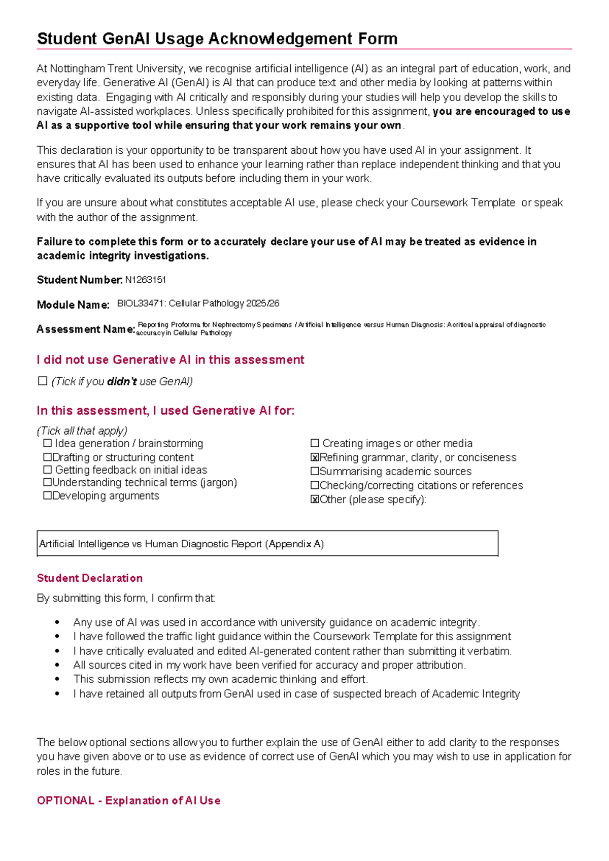 Student Gen AI Usage Acknowledgement Form - Student GenAI Usage ...