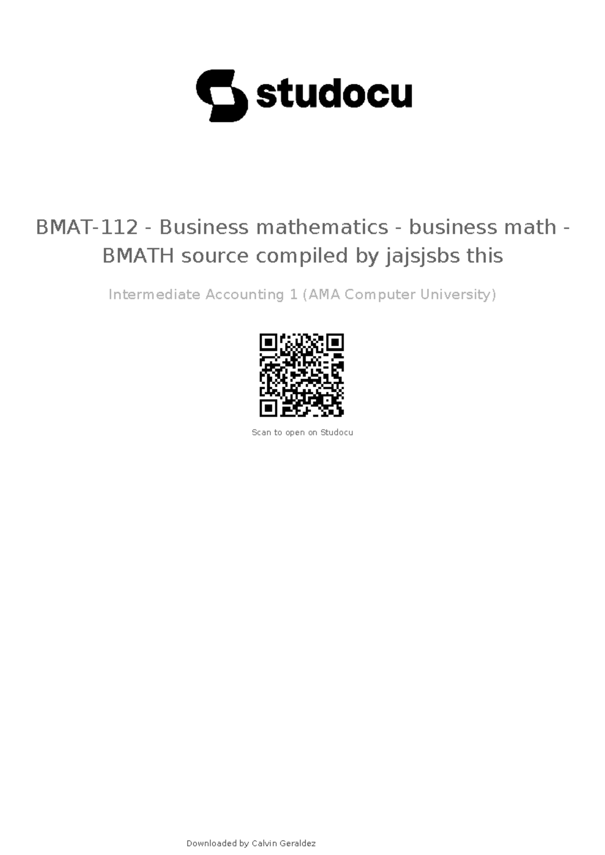 BMAT-112 Business Mathematics Final Exam Compilation by jajsjsbs - Studocu