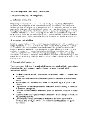 Retail Management - Study Notes & Assignments - Studocu