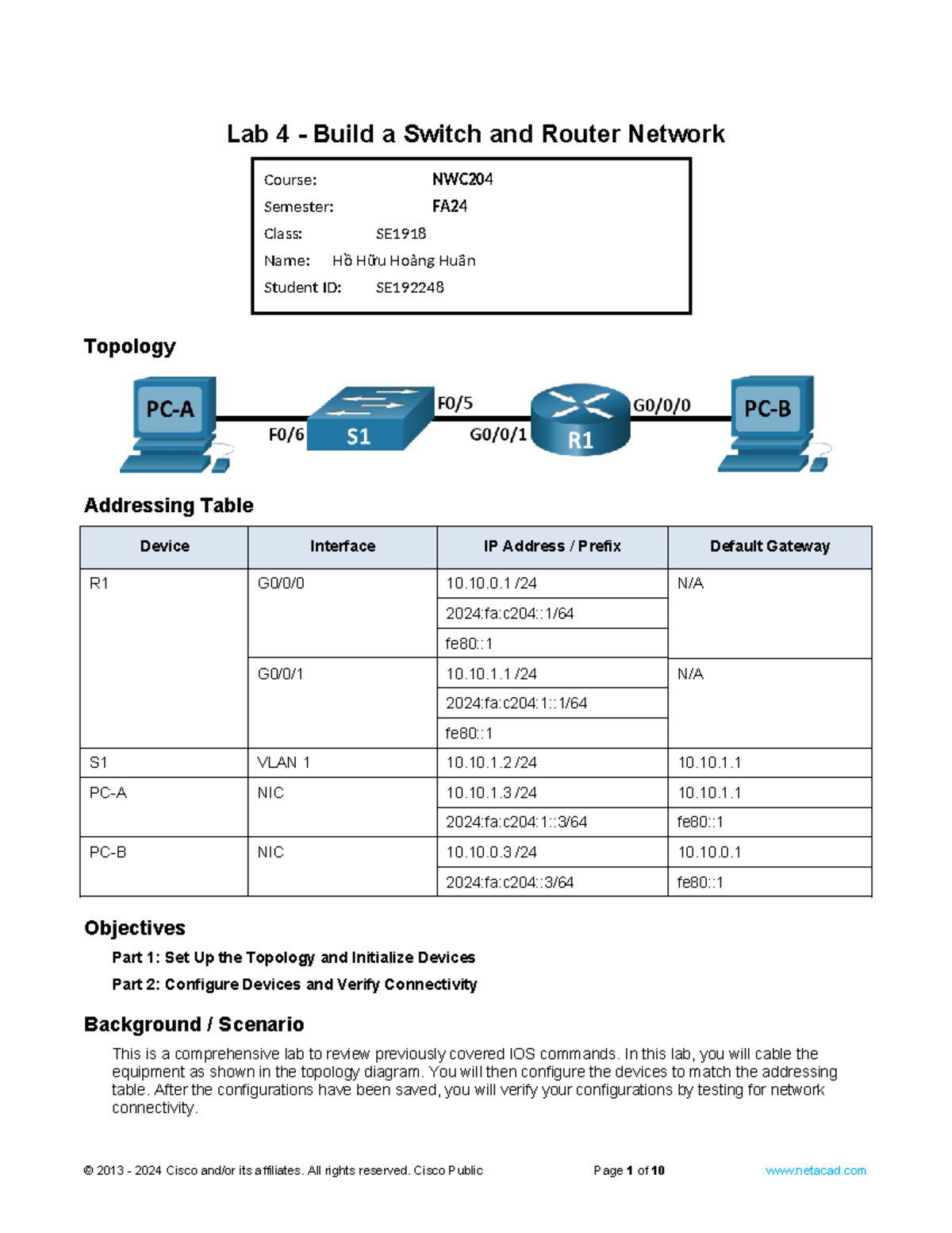 Lab4 Ho Huu Hoang Huan SE192248 - Topology Addressing Table Device ...